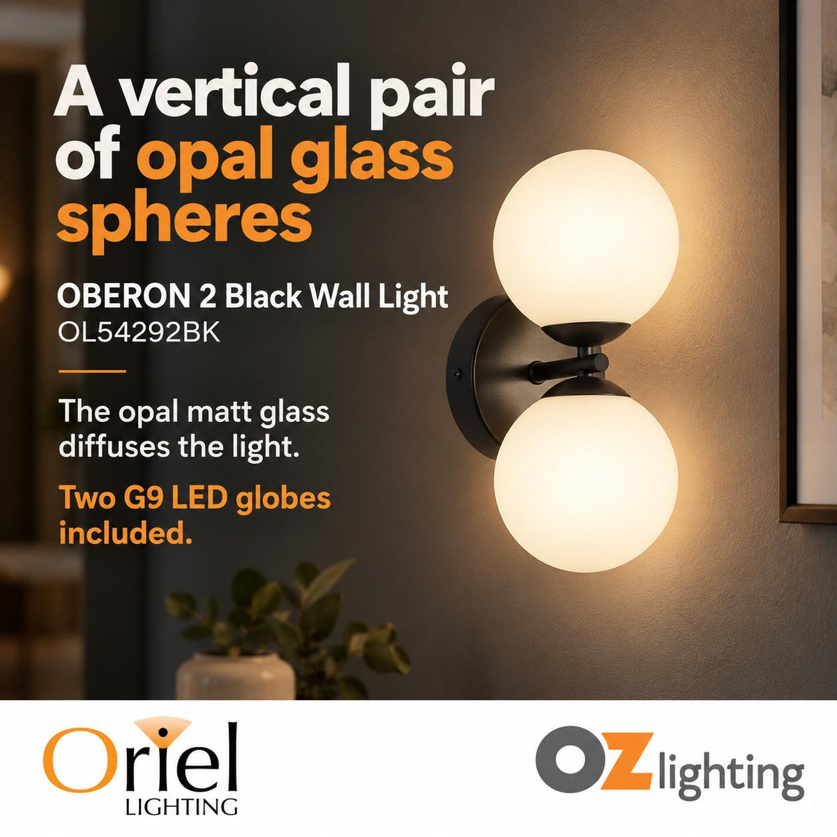 Oriel OBERON 2 Wall Light - 4W-Oriel Lighting-Ozlighting.com.au