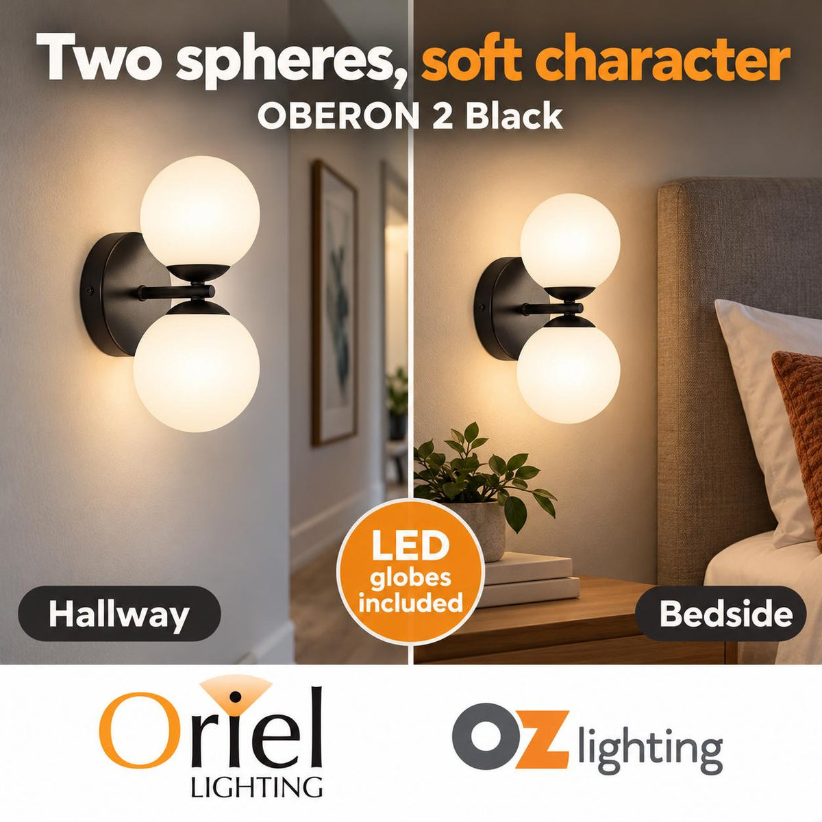 Oriel OBERON 2 Wall Light - 4W-Oriel Lighting-Ozlighting.com.au