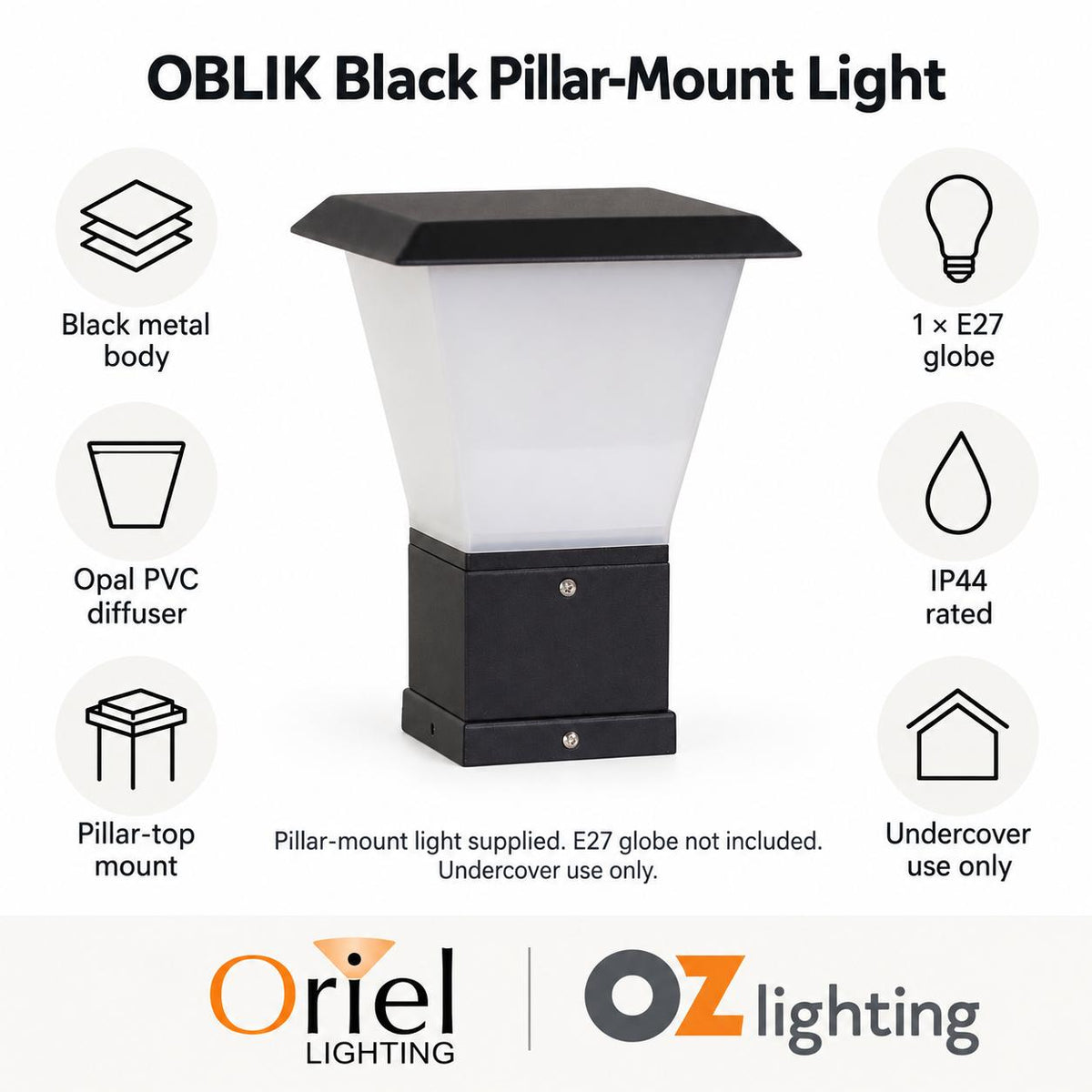 Oriel OBLIK Outdoor Light - Pillar Mount Metal & PVC-Oriel Lighting-Ozlighting.com.au