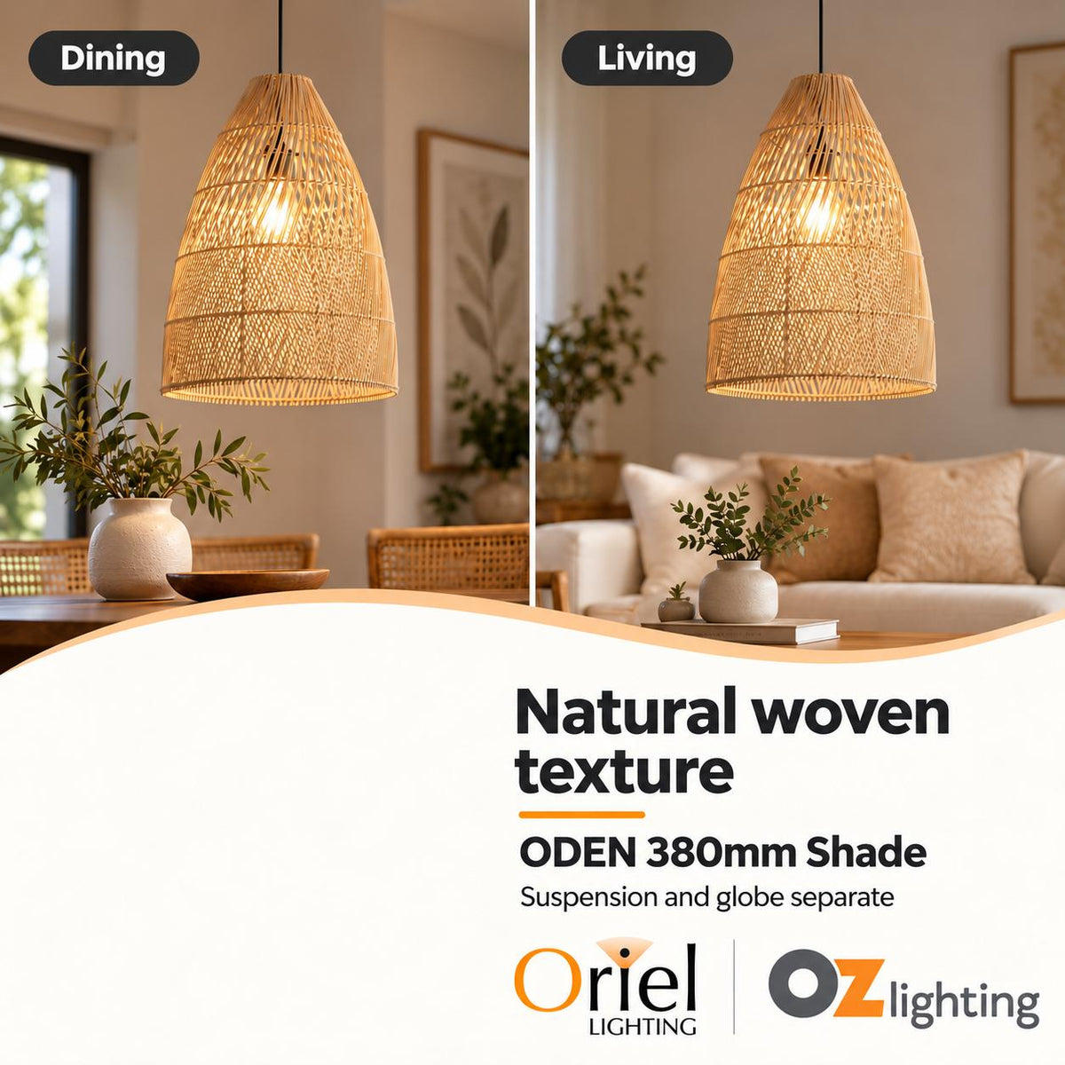 Oriel ODEN Rattan Pendant Shade Only - SUSPENSION REQUIRED-Oriel Lighting-Ozlighting.com.au