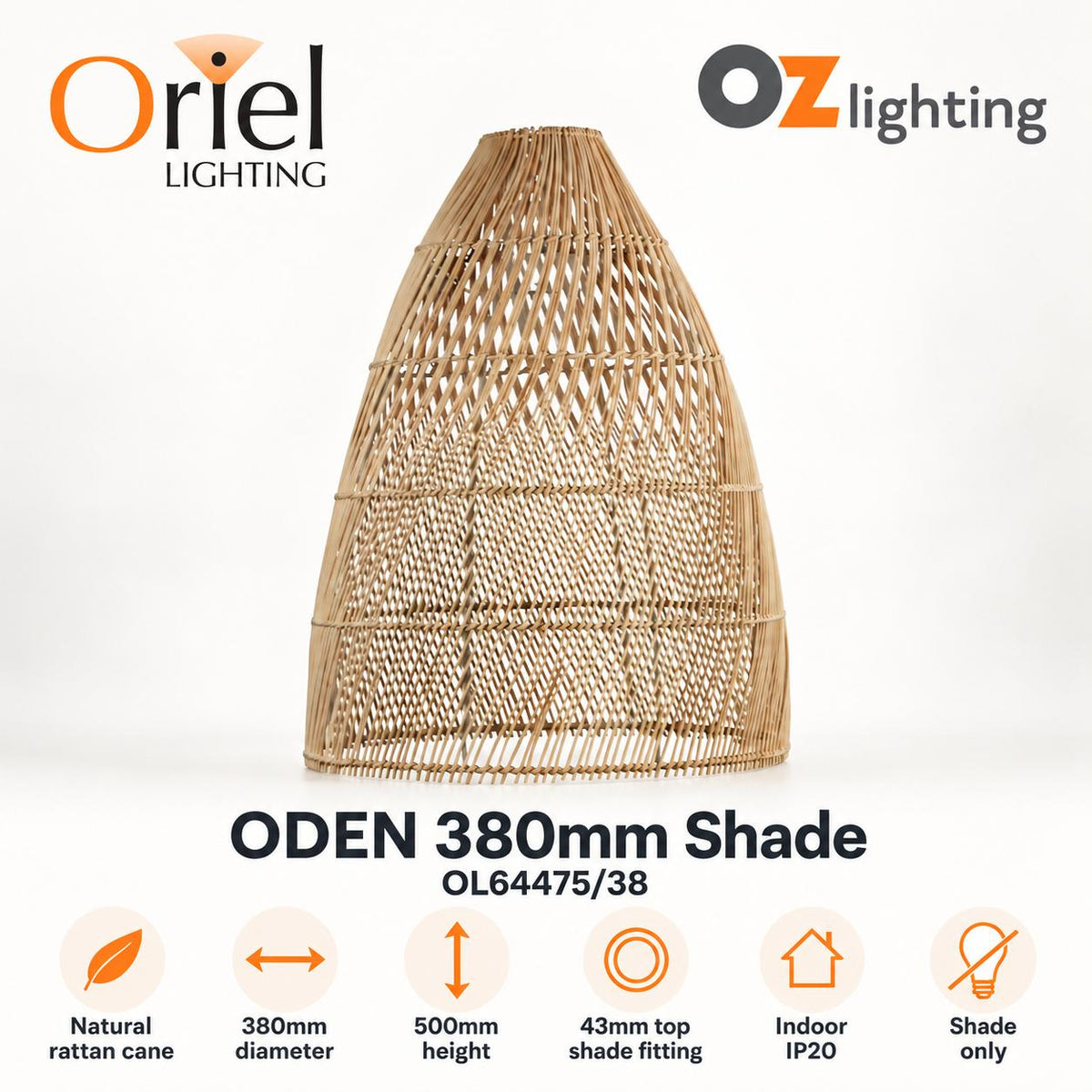 Oriel ODEN Rattan Pendant Shade Only - SUSPENSION REQUIRED-Oriel Lighting-Ozlighting.com.au