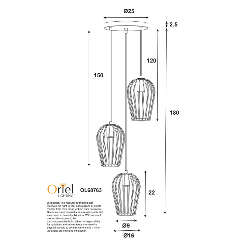 Oriel OLAM Pendant - 3 Light-Oriel Lighting-Ozlighting.com.au