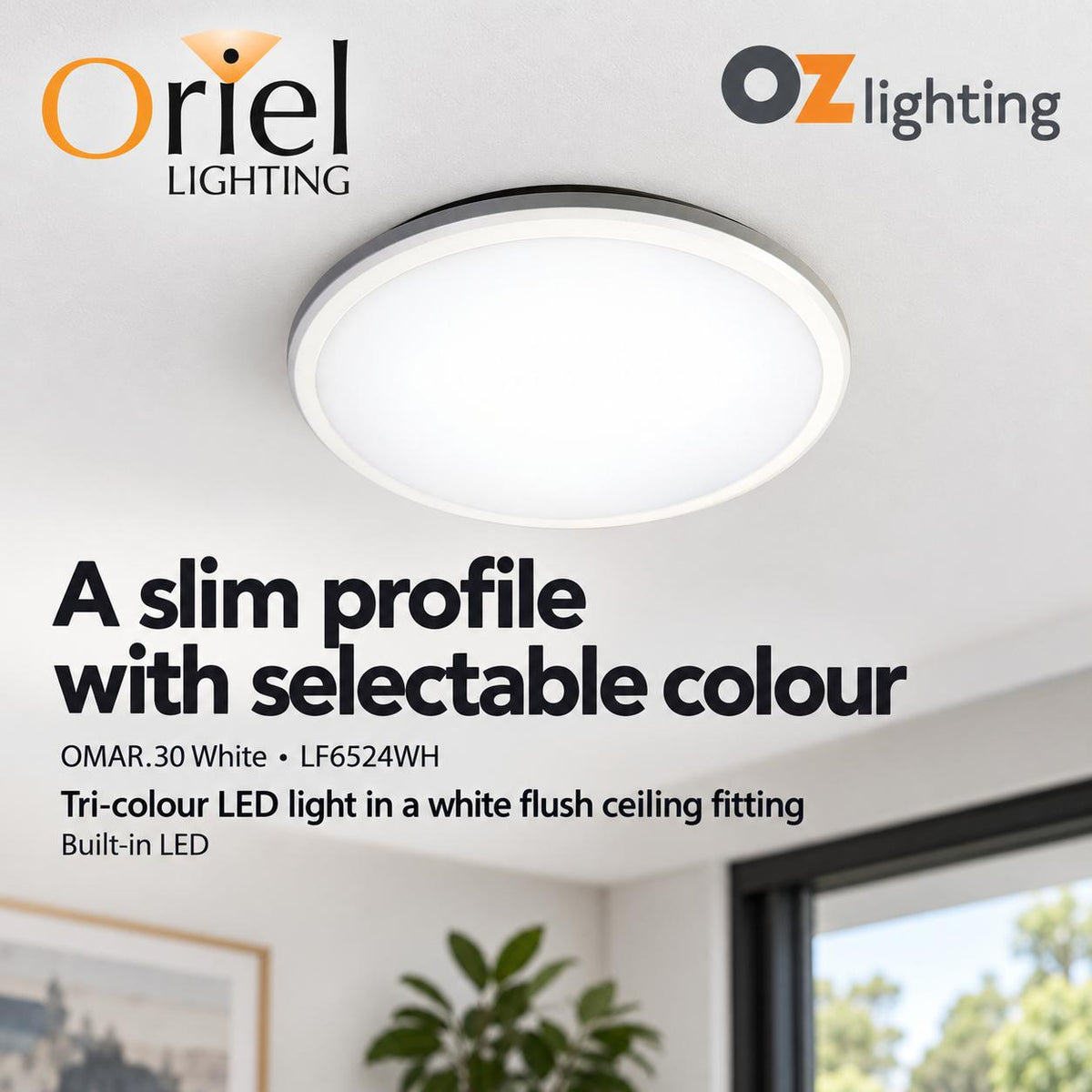 Oriel OMAR.30 LED Ceiling Light - 24W, Tri-Colour-Oriel Lighting-Ozlighting.com.au