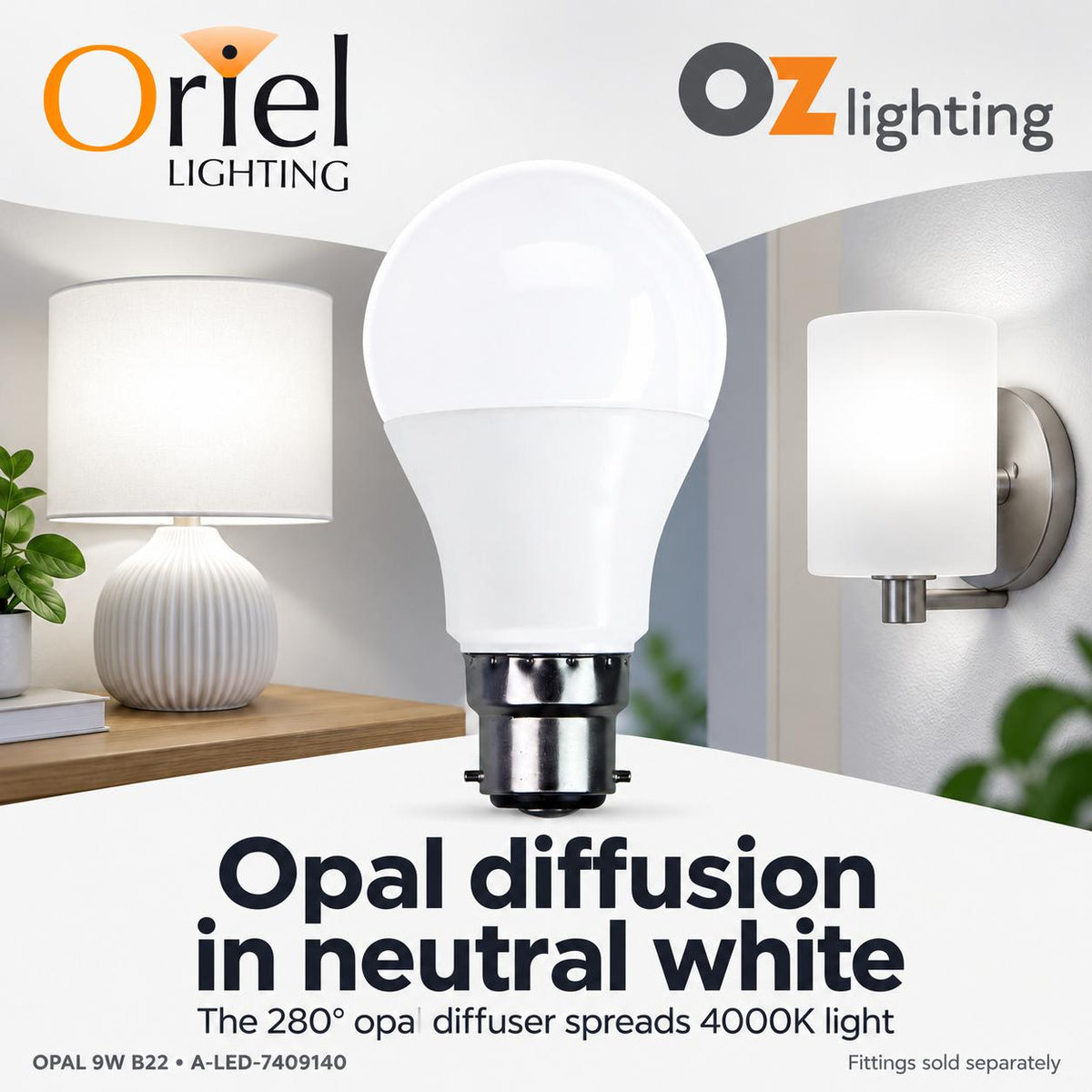 Oriel OPAL LED Globe - 9W, 4000K, B22, Opal-Oriel Lighting-Ozlighting.com.au