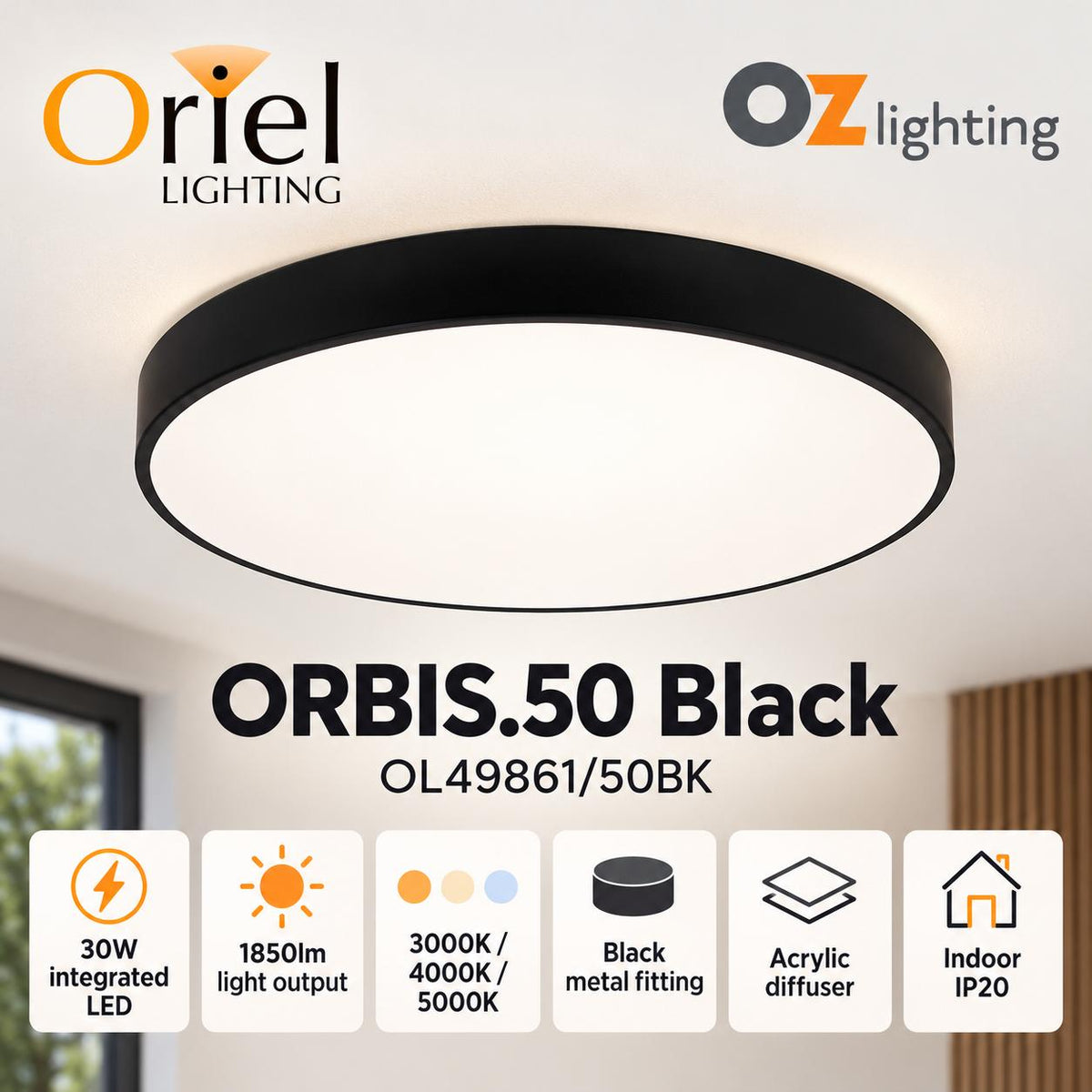 Oriel ORBIS.50 LED Ceiling Light - 30W-Oriel Lighting-Ozlighting.com.au