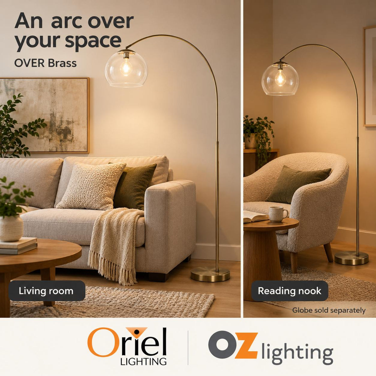 Oriel OVER Arc Floor Lamp - Acrylic Shade, E27-Oriel Lighting-Ozlighting.com.au