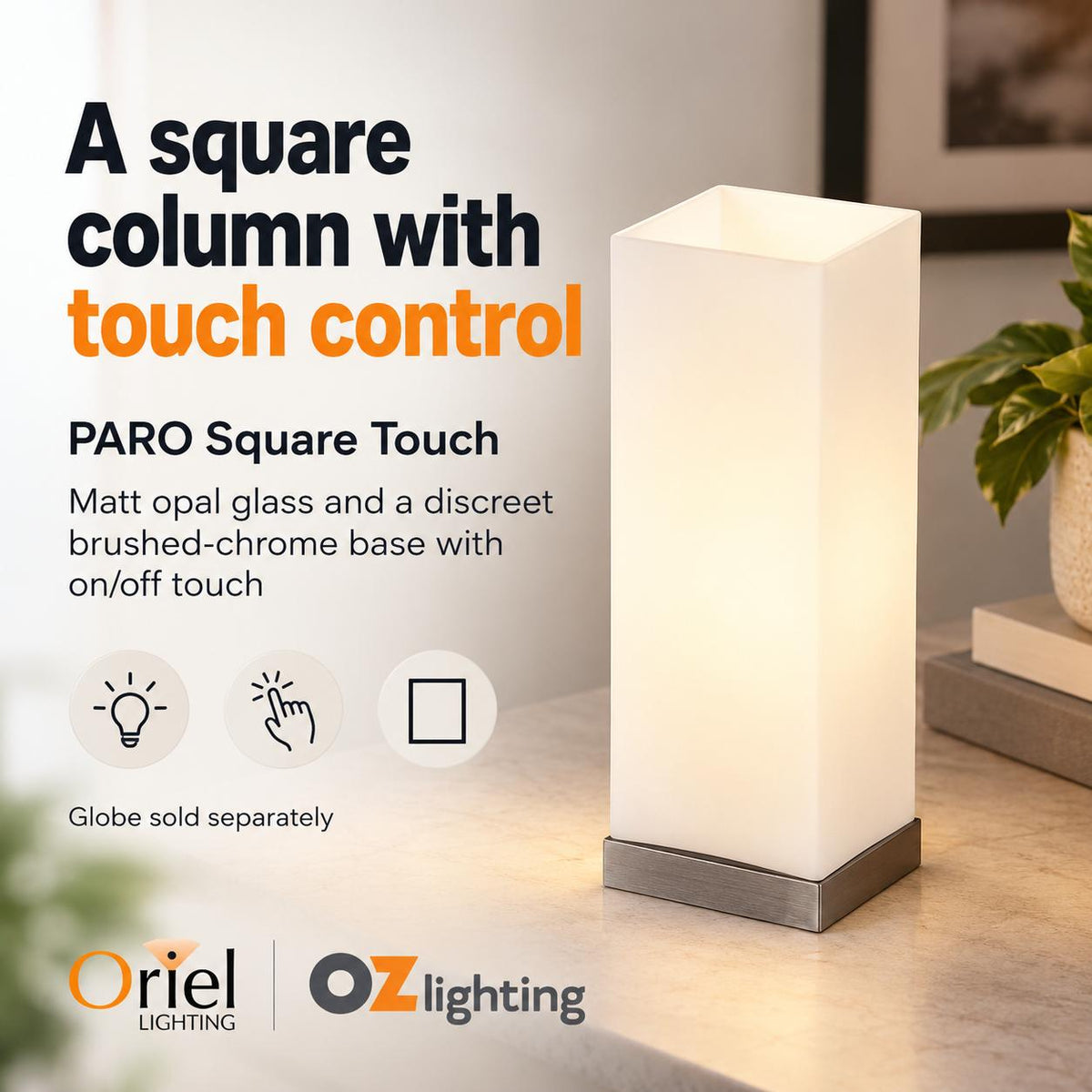 Oriel PARO Touch Table Lamp - Square-Oriel Lighting-Ozlighting.com.au