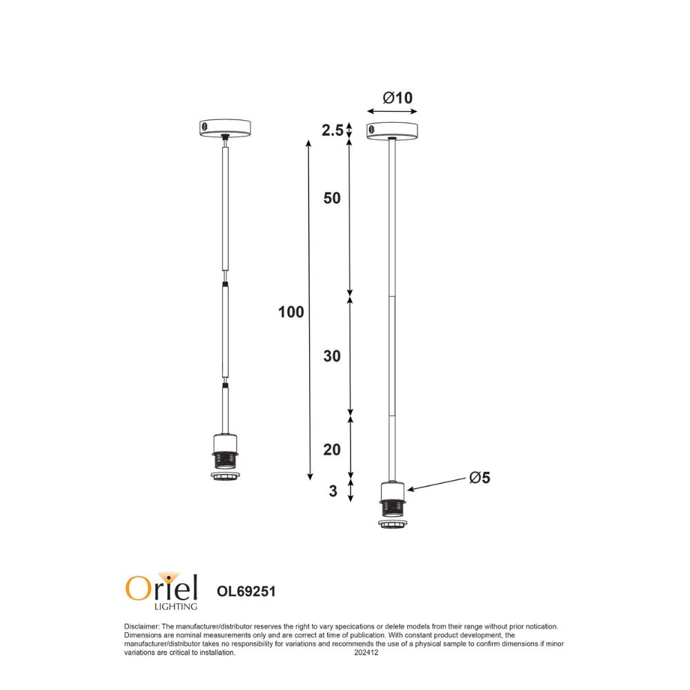 Oriel PARTI Rod Suspension - Single-Oriel Lighting-Ozlighting.com.au