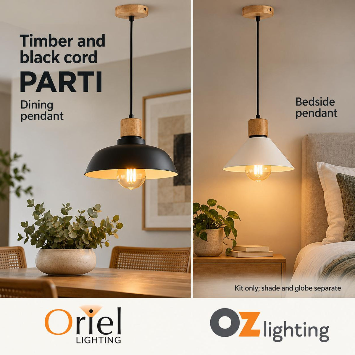 Oriel PARTI Suspension Kit - Wood-Oriel Lighting-Ozlighting.com.au