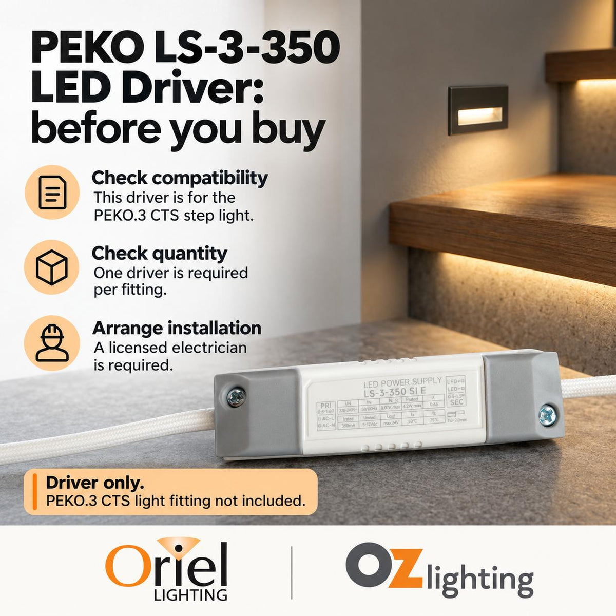 Oriel PEKO DRIVER LED Driver - 3W 350mA Constant Current-Oriel Lighting-Ozlighting.com.au