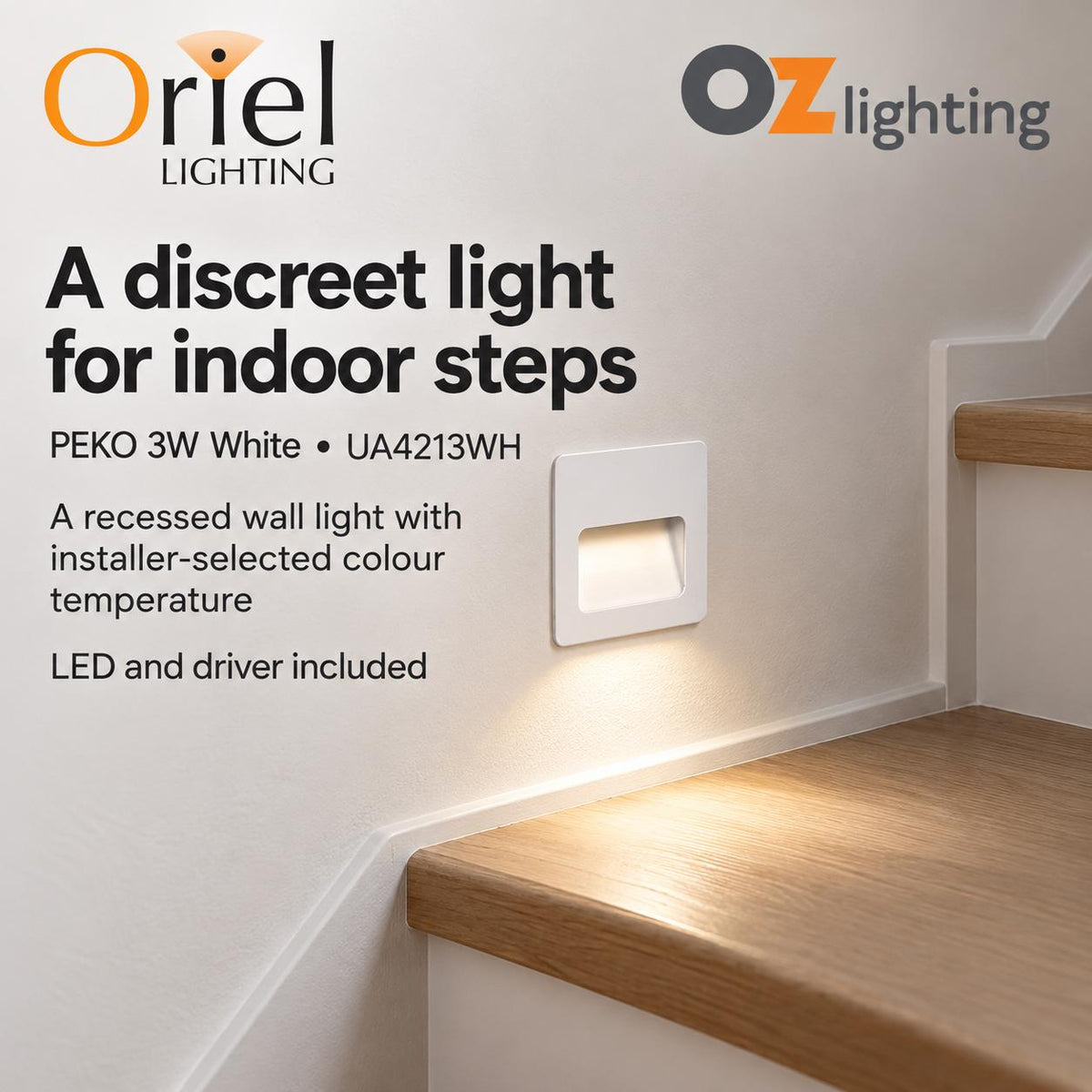 Oriel PEKO Recessed Wall Light - Tri-Colour-Oriel Lighting-Ozlighting.com.au