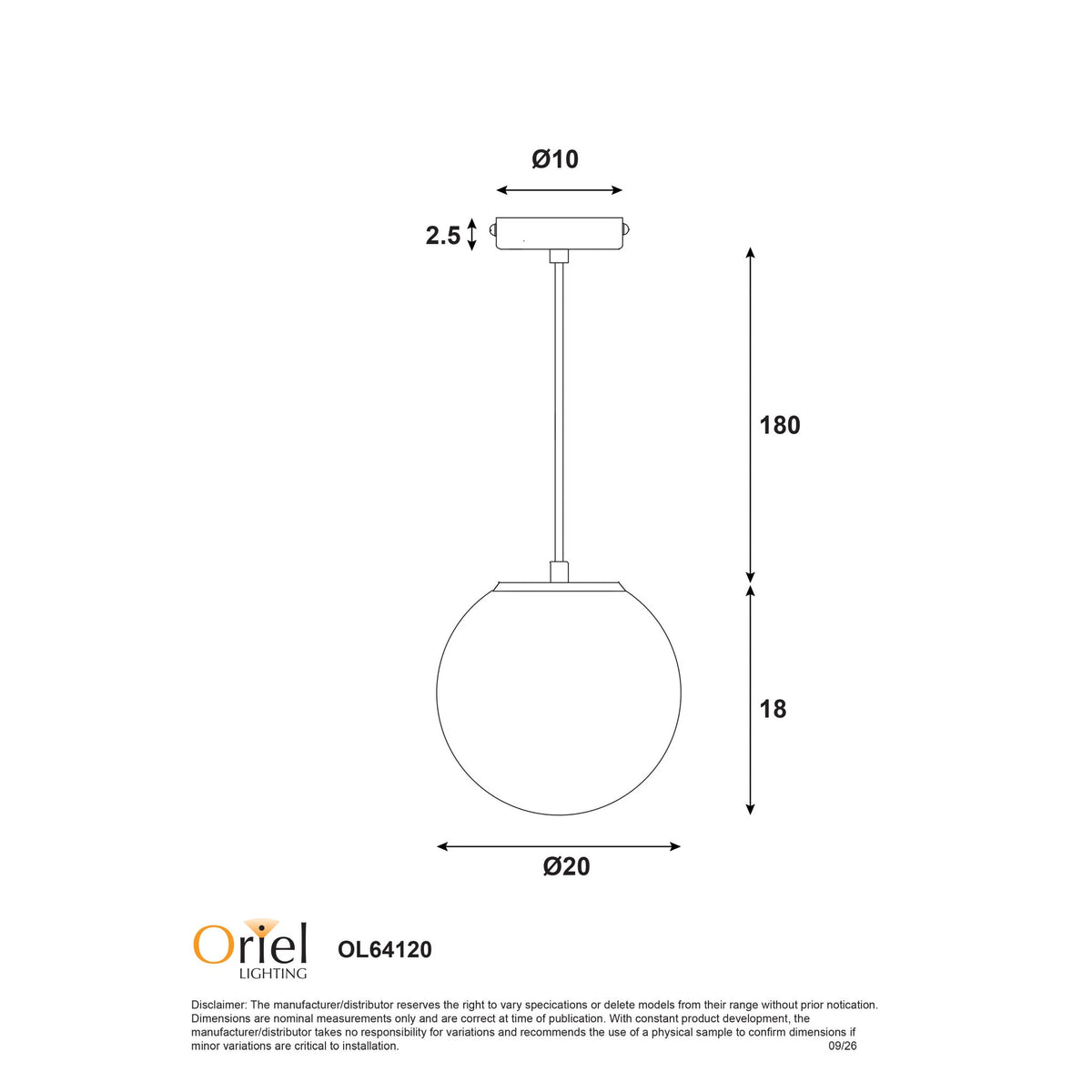 Oriel PHASE Acrylic Sphere Pendant - 200/300/400/500mm-Oriel Lighting-Ozlighting.com.au