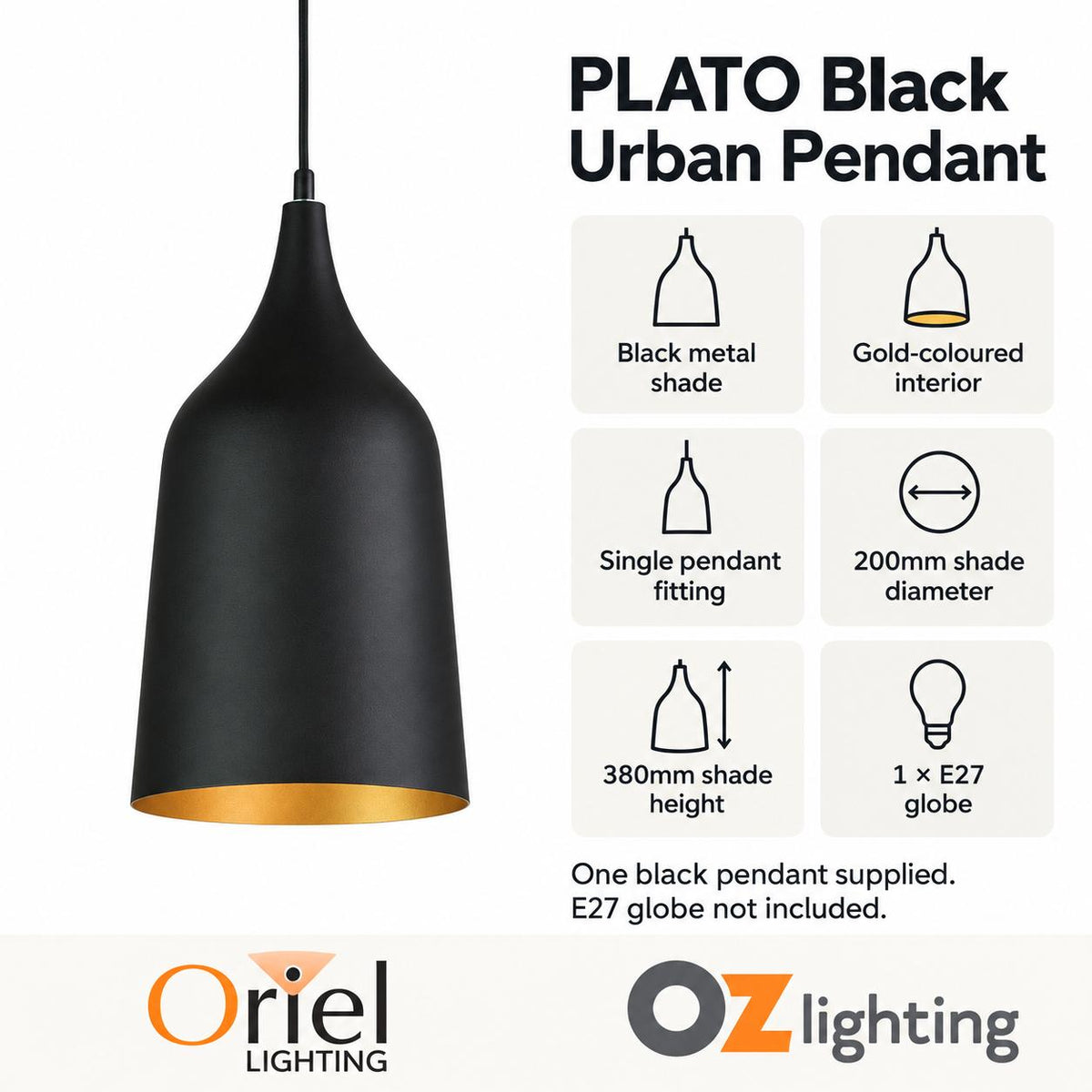 Oriel PLATO Pendant - 1 Light Contemporary Urban-Oriel Lighting-Ozlighting.com.au