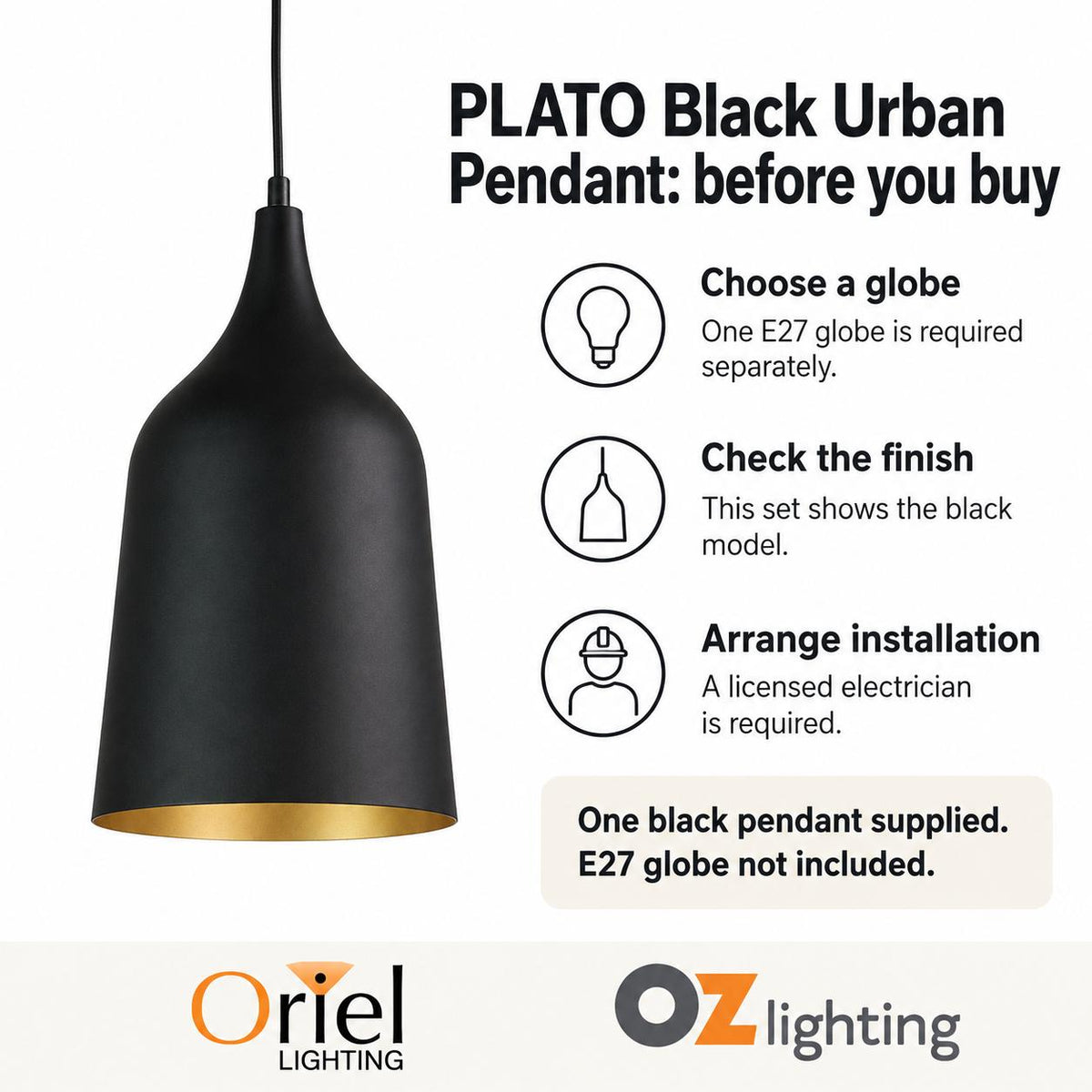 Oriel PLATO Pendant - 1 Light Contemporary Urban-Oriel Lighting-Ozlighting.com.au