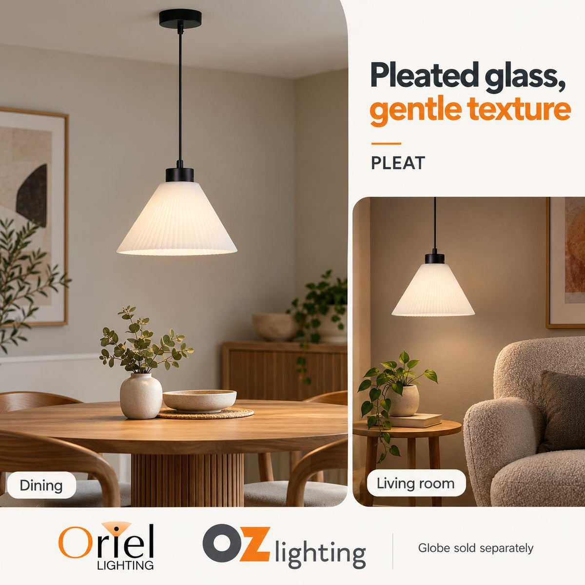 Oriel PLEAT Pendant - 1 Light-Oriel Lighting-Ozlighting.com.au