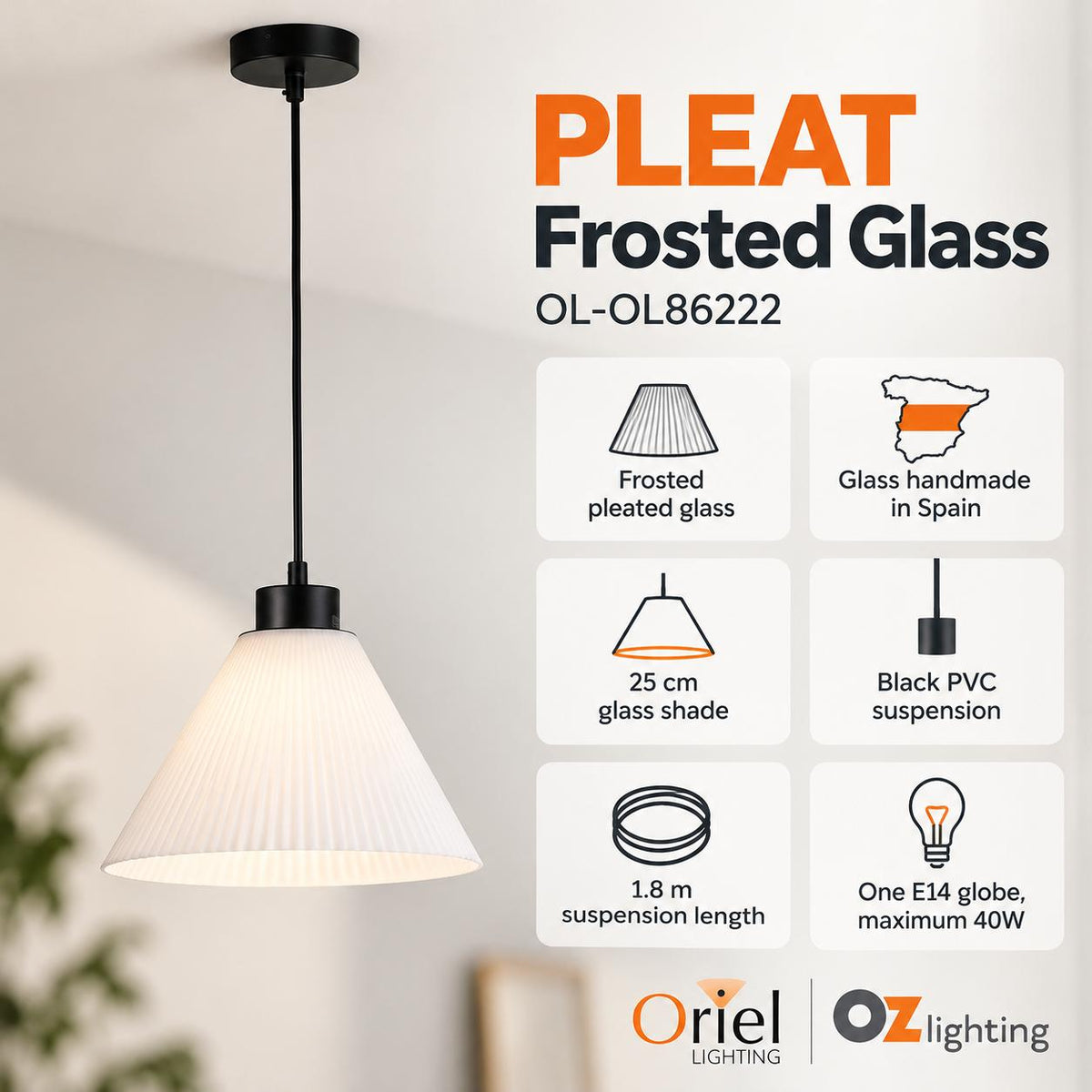 Oriel PLEAT Pendant - 1 Light-Oriel Lighting-Ozlighting.com.au