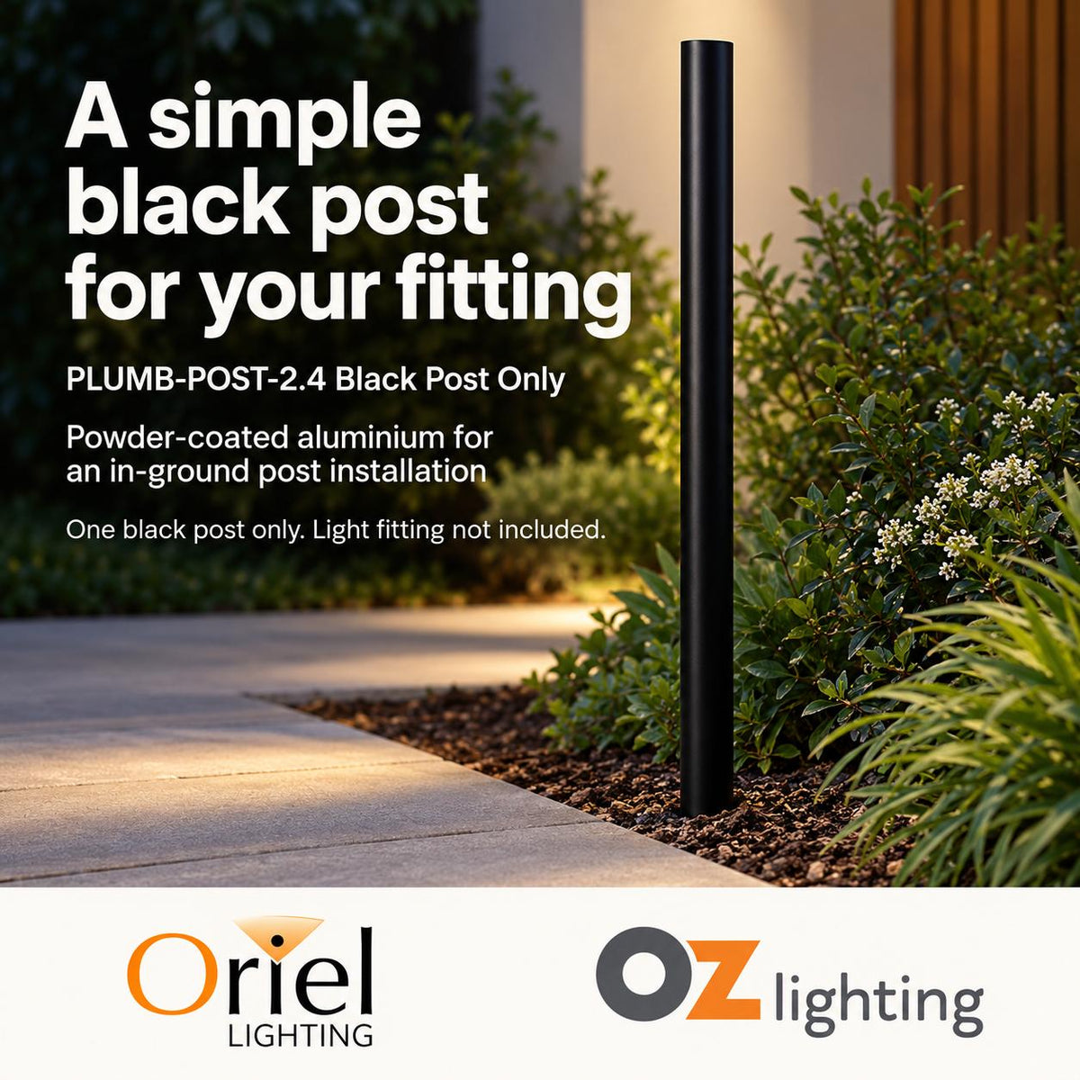Oriel PLUMB-POST-2.4 Post Only - 2.4M X 60mm Aluminium, Black-Oriel Lighting-Ozlighting.com.au