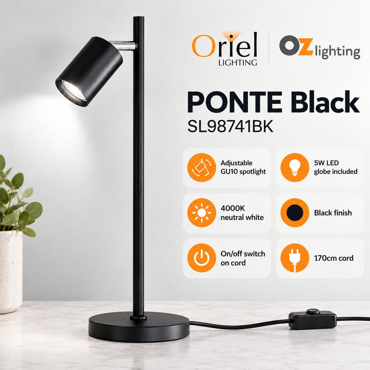 Oriel PONTE Adjustable Task Table Lamp-Oriel Lighting-Ozlighting.com.au