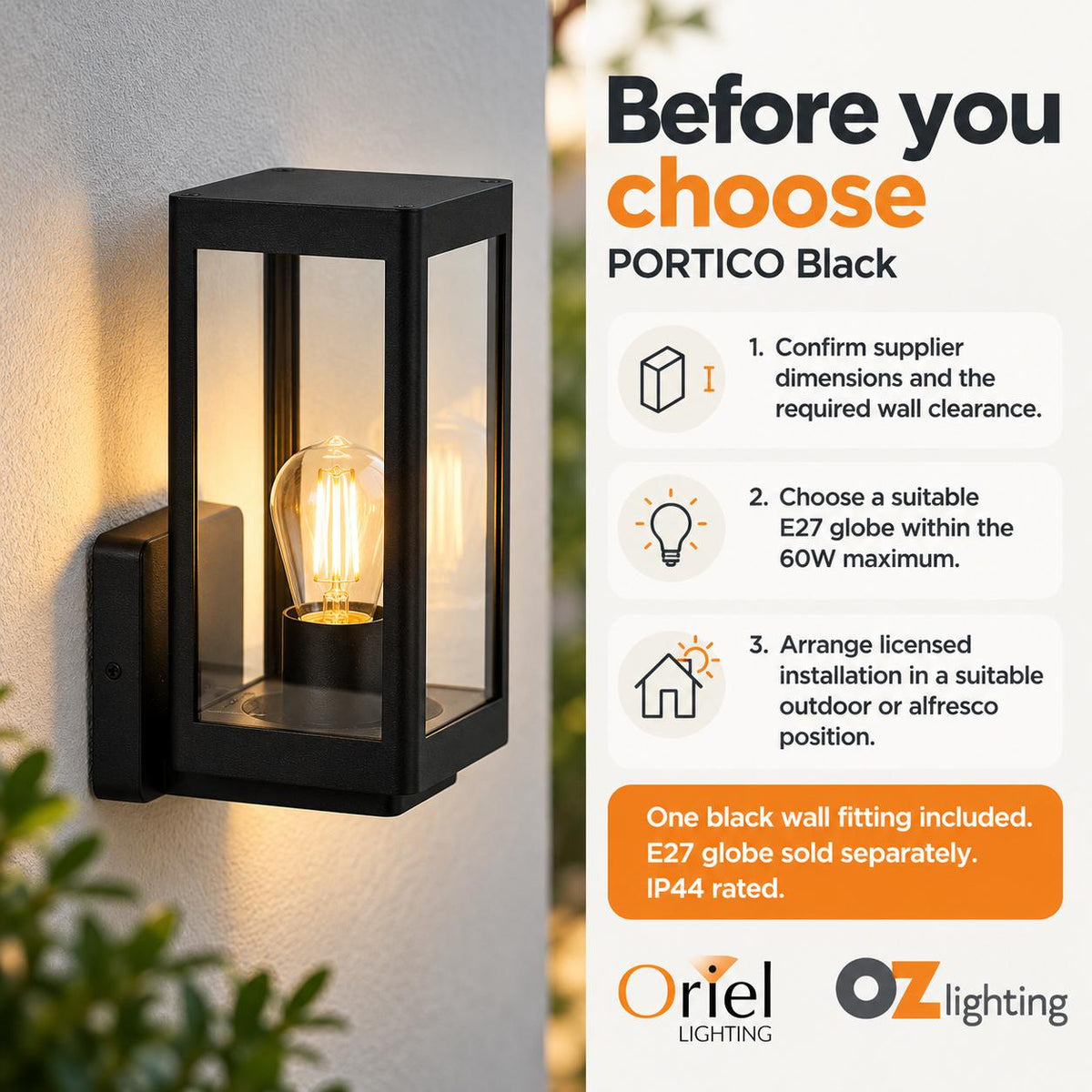 Oriel PORTICO Outdoor Wall Light - IP44-Oriel Lighting-Ozlighting.com.au