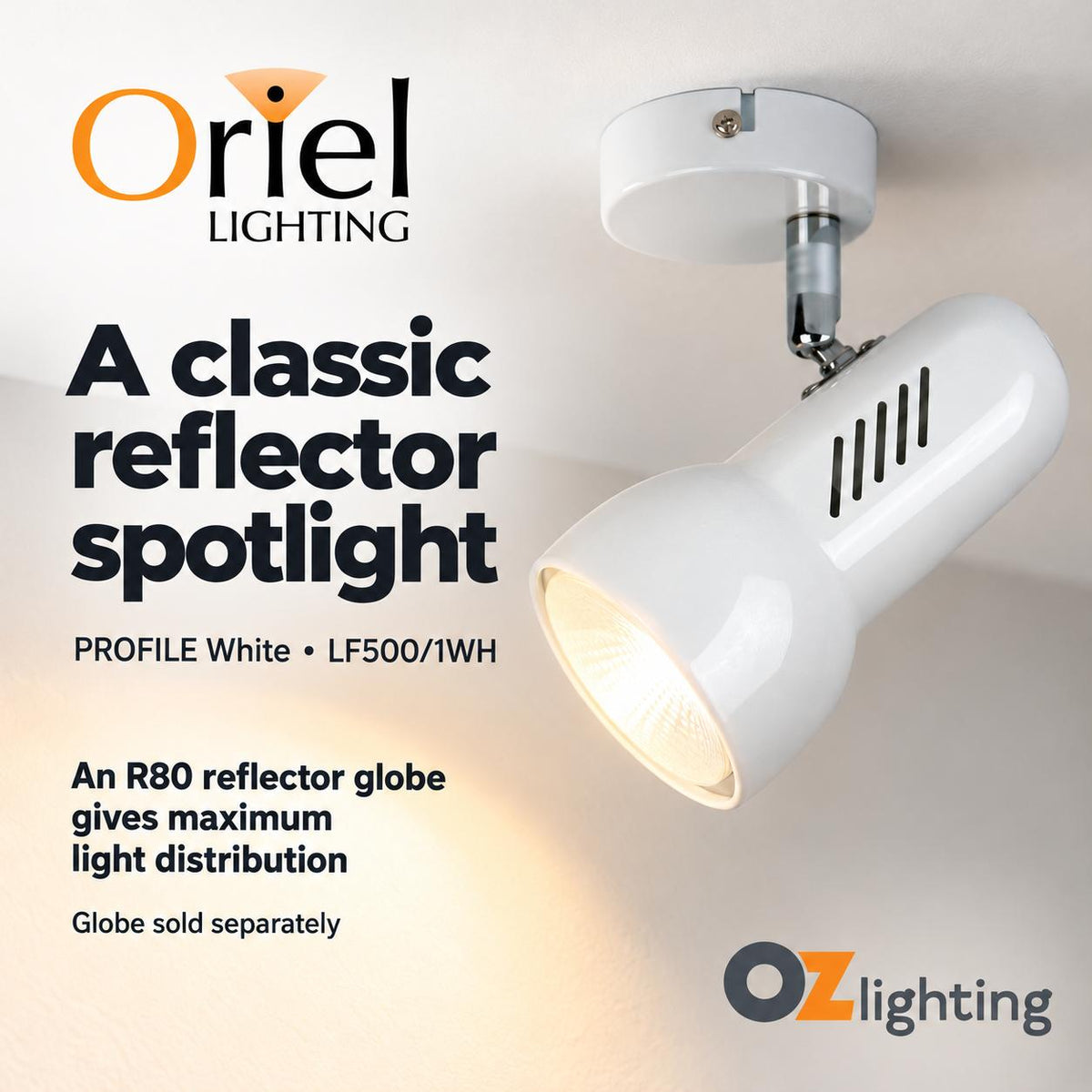 Oriel PROFILE Spotlight - 1 Light Classic R80-Oriel Lighting-Ozlighting.com.au