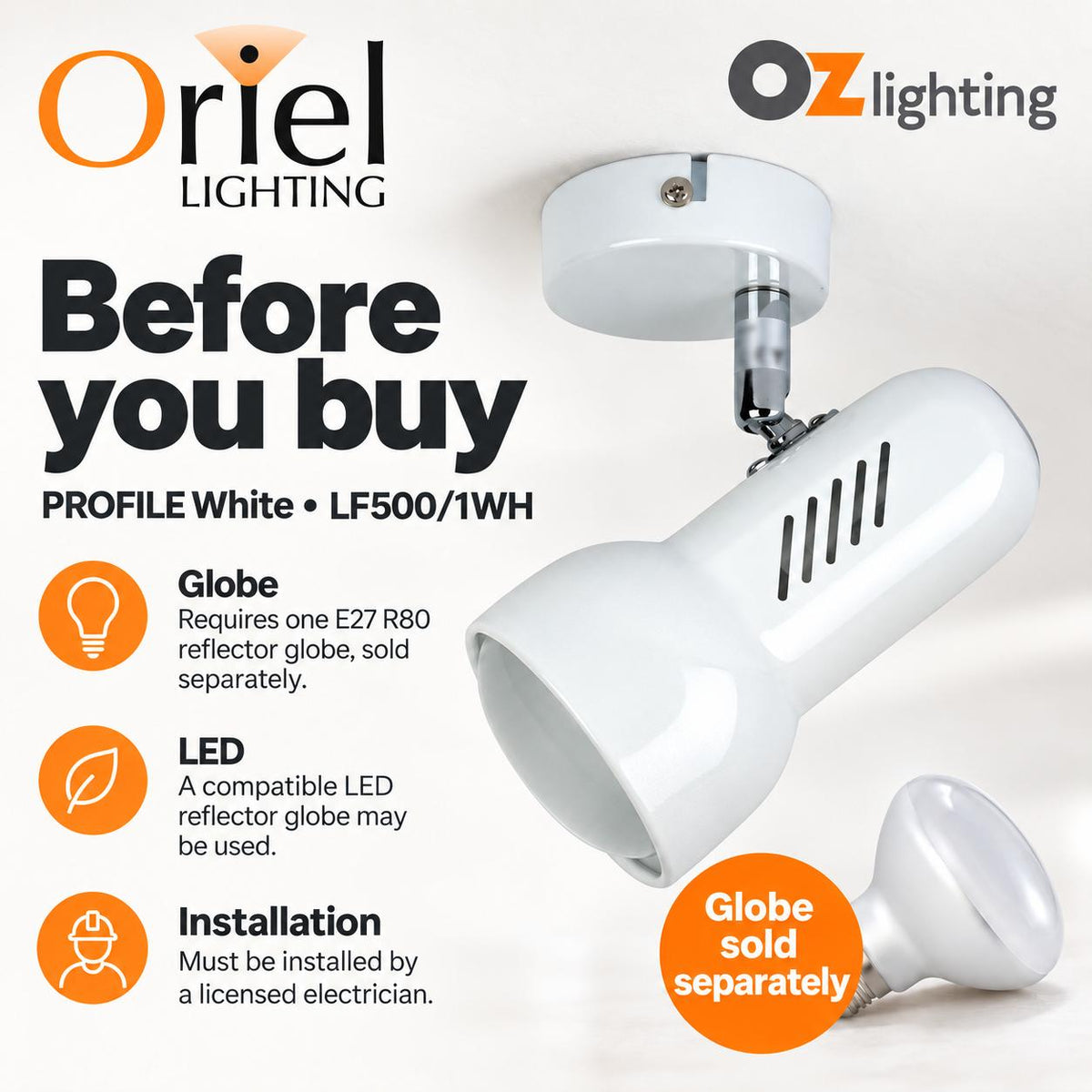 Oriel PROFILE Spotlight - 1 Light Classic R80-Oriel Lighting-Ozlighting.com.au