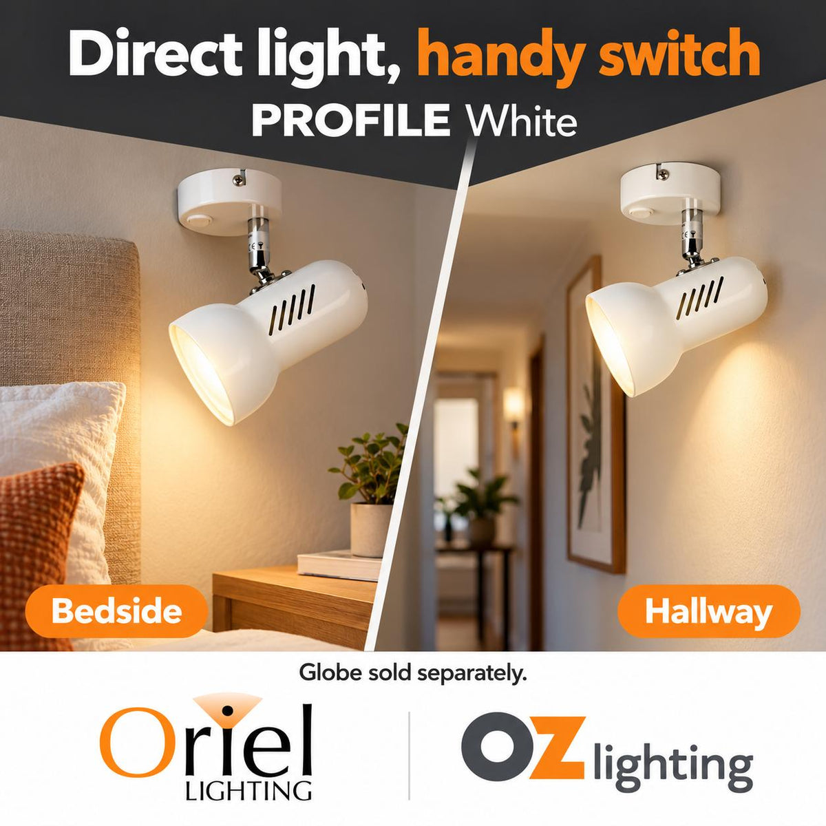 Oriel PROFILE Spotlight - 1 Light Classic R80, with Switch-Oriel Lighting-Ozlighting.com.au