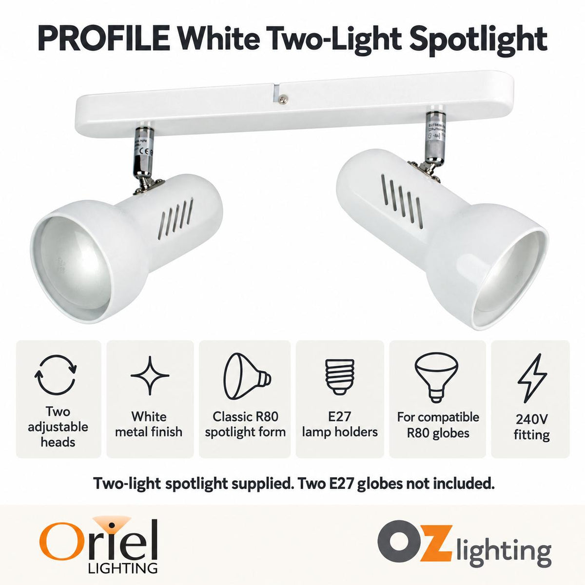 Oriel PROFILE Spotlight - 2/3 Light Classic R80-Oriel Lighting-Ozlighting.com.au