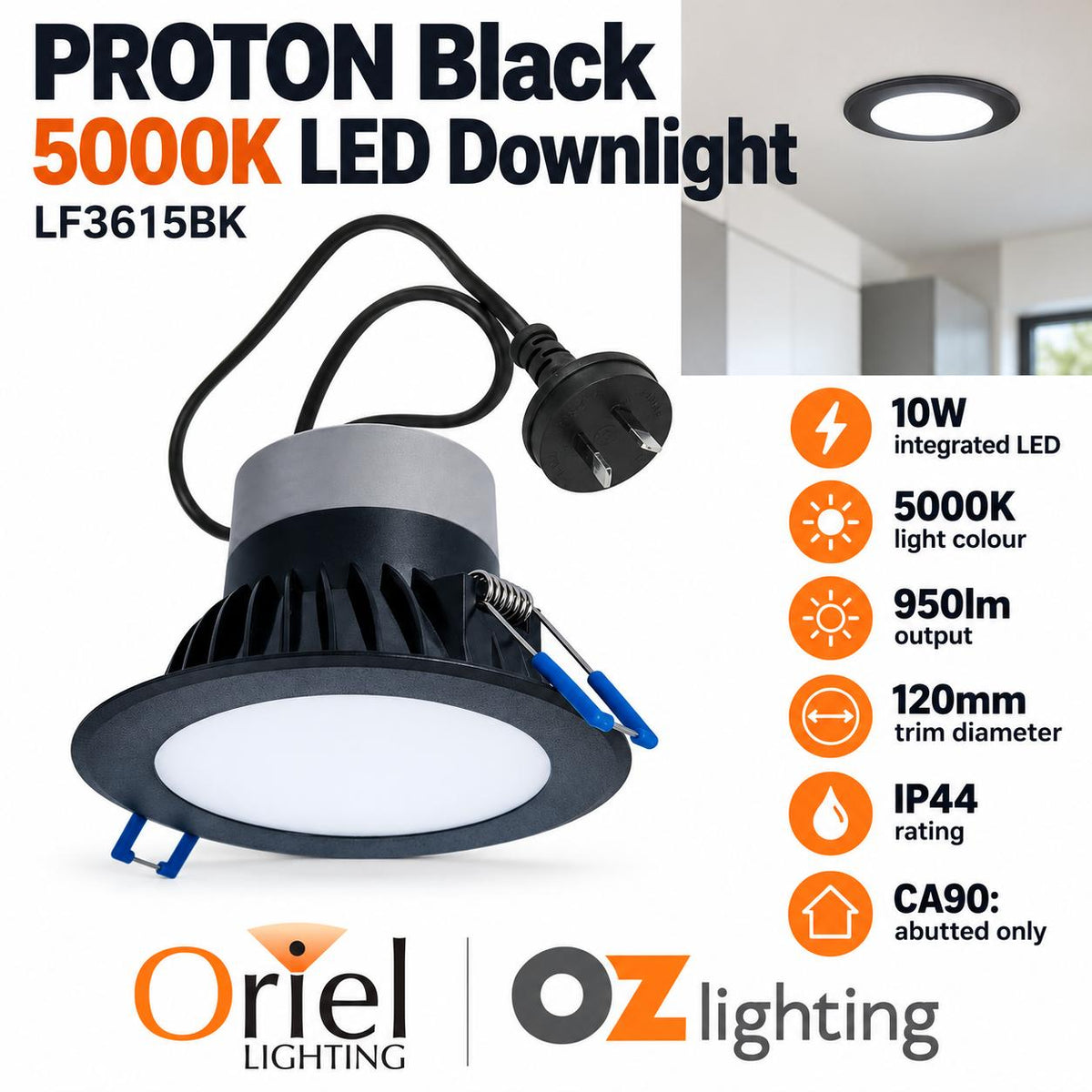 Oriel PROTON Recessed LED Downlight - 10W, 3000K/5000K-Oriel Lighting-Ozlighting.com.au