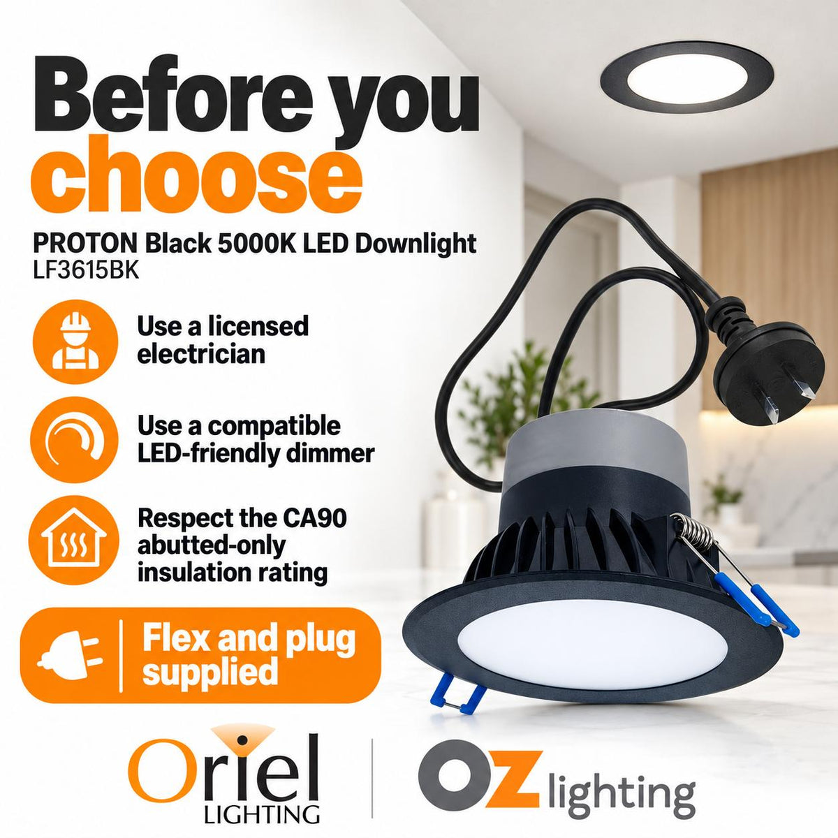 Oriel PROTON Recessed LED Downlight - 10W, 3000K/5000K-Oriel Lighting-Ozlighting.com.au