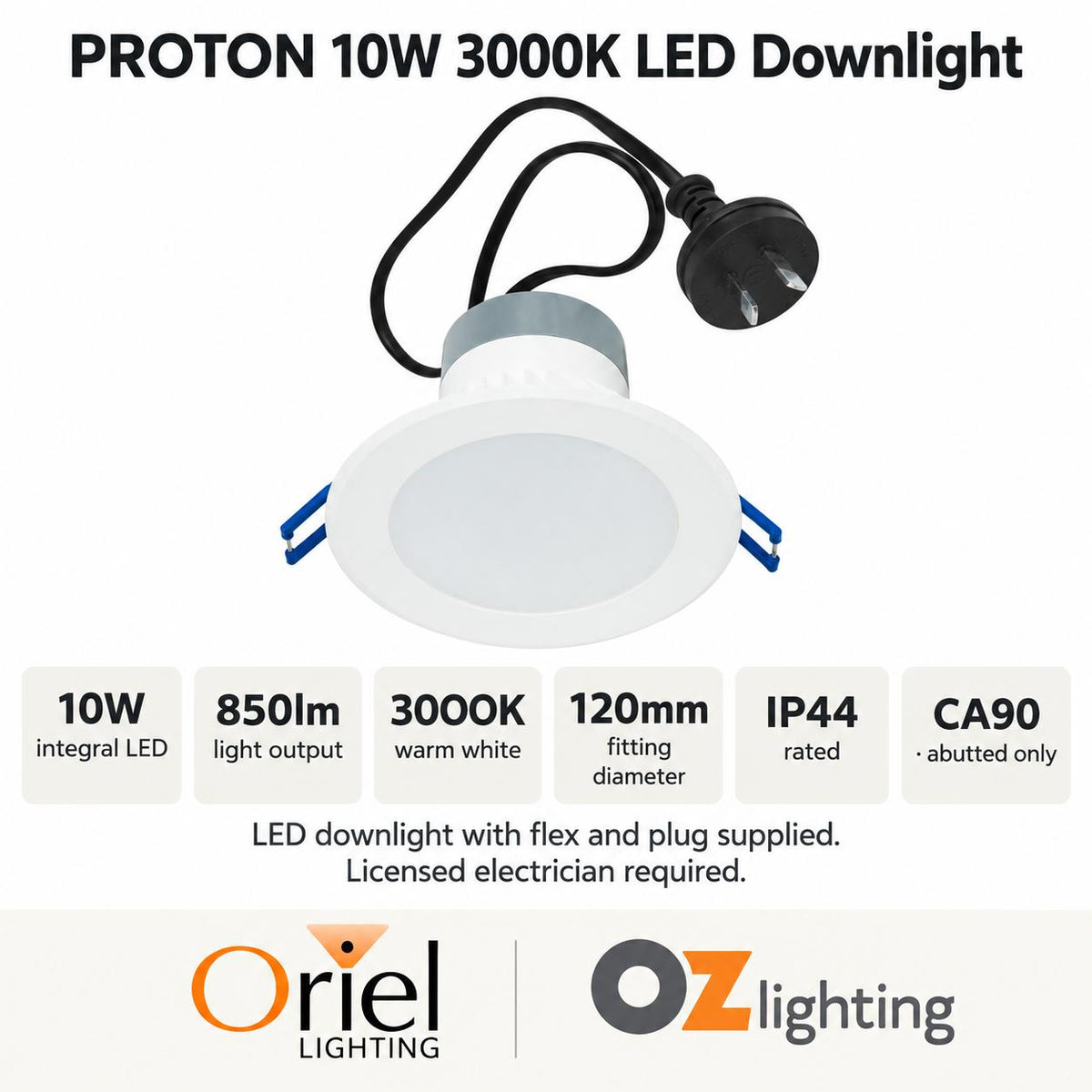 Oriel PROTON Recessed LED Downlight - 10W, IP44, 3000K-Oriel Lighting-Ozlighting.com.au