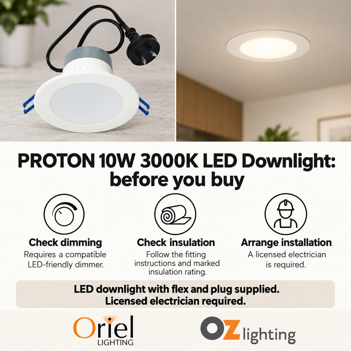 Oriel PROTON Recessed LED Downlight - 10W, IP44, 3000K-Oriel Lighting-Ozlighting.com.au