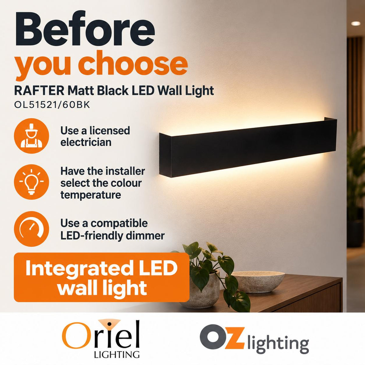 Oriel RAFTER Wall Light - Colour Selectable Up/Down-Oriel Lighting-Ozlighting.com.au