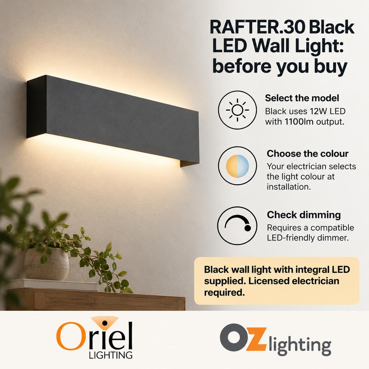 Oriel RAFTER.30 LED Wall Light - Tri-Colour-Oriel Lighting-Ozlighting.com.au