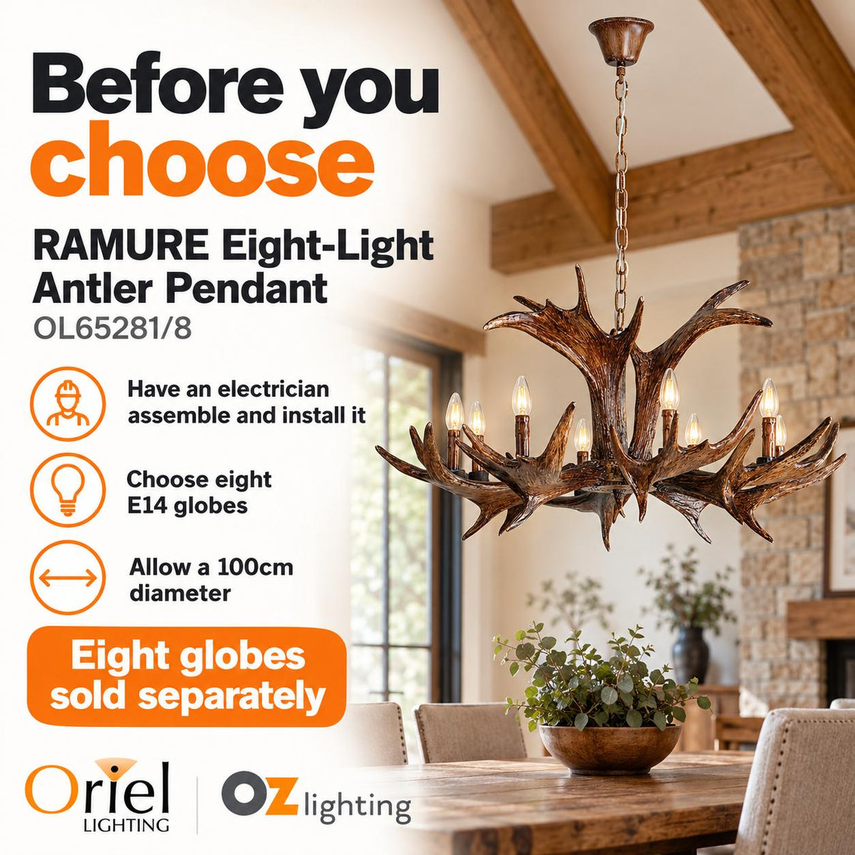 Oriel RAMURE Pendant - 8-Light-Oriel Lighting-Ozlighting.com.au