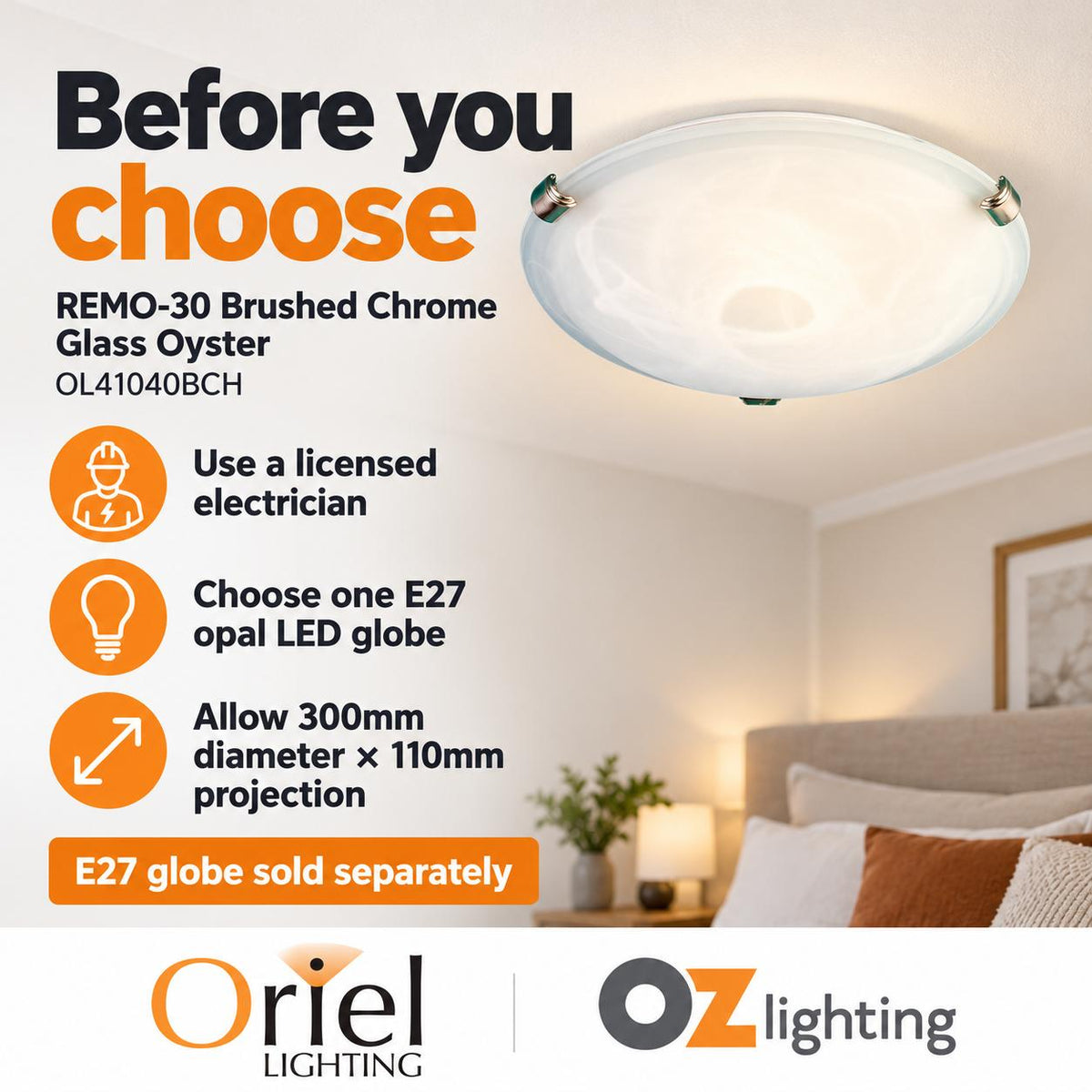 Oriel REMO-30 Oyster Ceiling Light - 1 Light 30cm Alabaster Glass-Oriel Lighting-Ozlighting.com.au