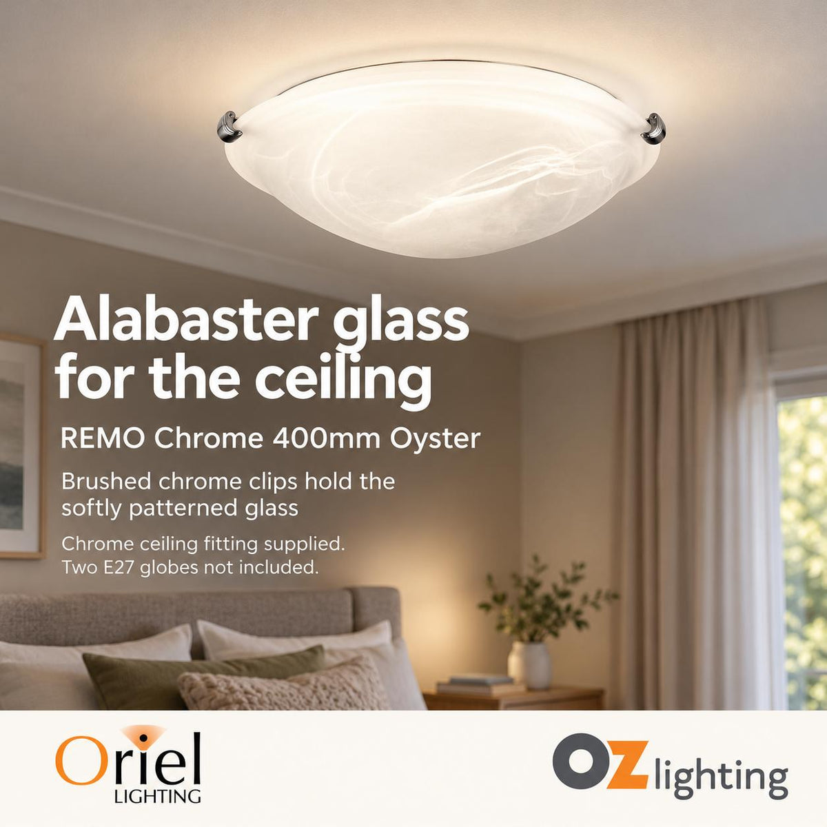 Oriel REMO Oyster Ceiling Light - 40cm Alabaster Glass-Oriel Lighting-Ozlighting.com.au