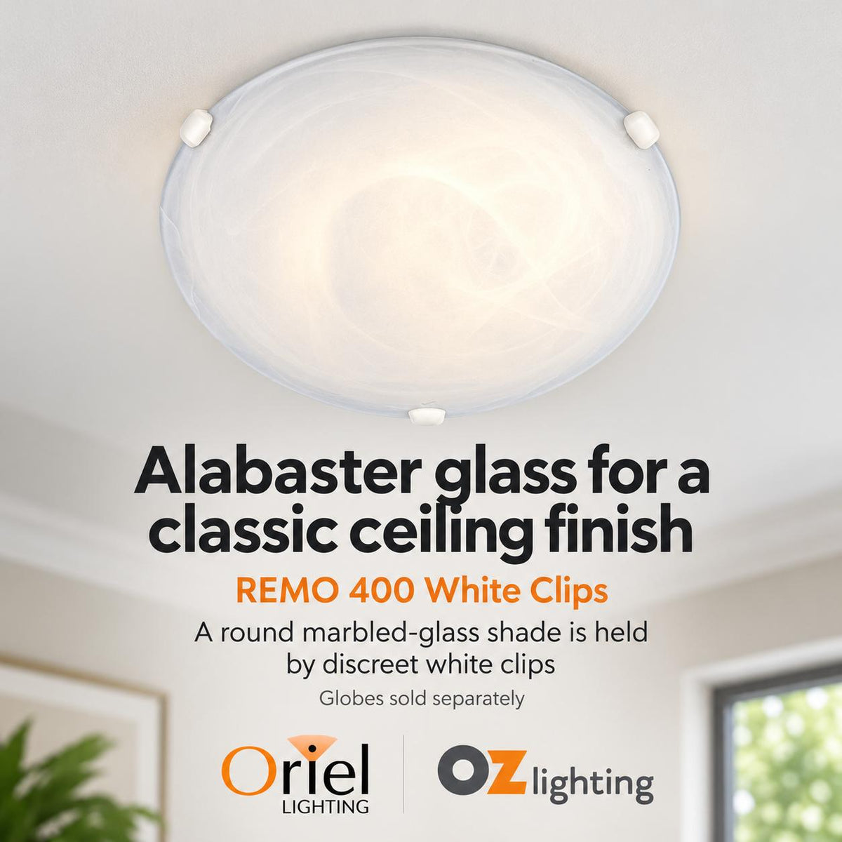 Oriel REMO Oyster Ceiling Light - Max. 60W, with White Clips Twin-Oriel Lighting-Ozlighting.com.au