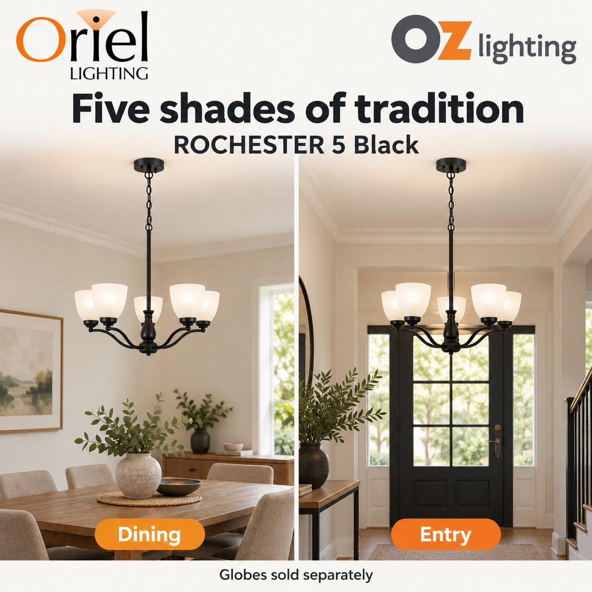 Oriel ROCHESTER Pendant - 5 Light Glass-Oriel Lighting-Ozlighting.com.au