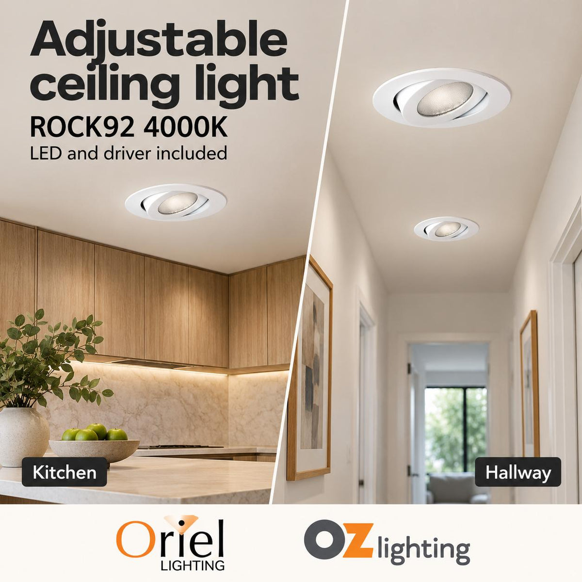 Oriel ROCK 92 Recessed LED Downlight - 10W/12W, Tilt-Adjustable Indoor-Oriel Lighting-Ozlighting.com.au