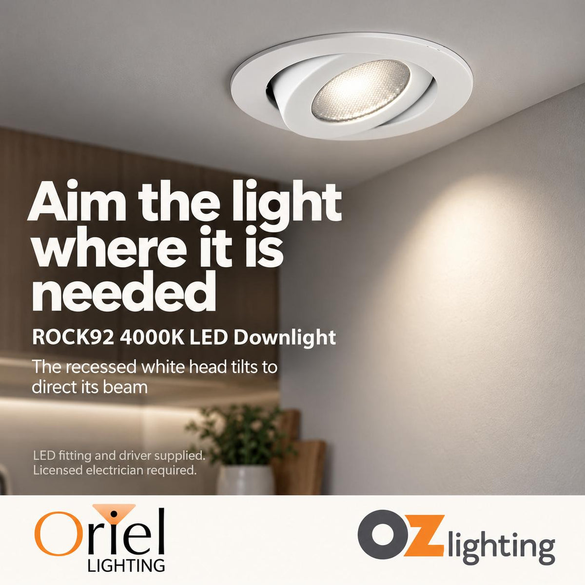 Oriel ROCK 92 Recessed LED Downlight - 10W/12W, Tilt-Adjustable Indoor-Oriel Lighting-Ozlighting.com.au