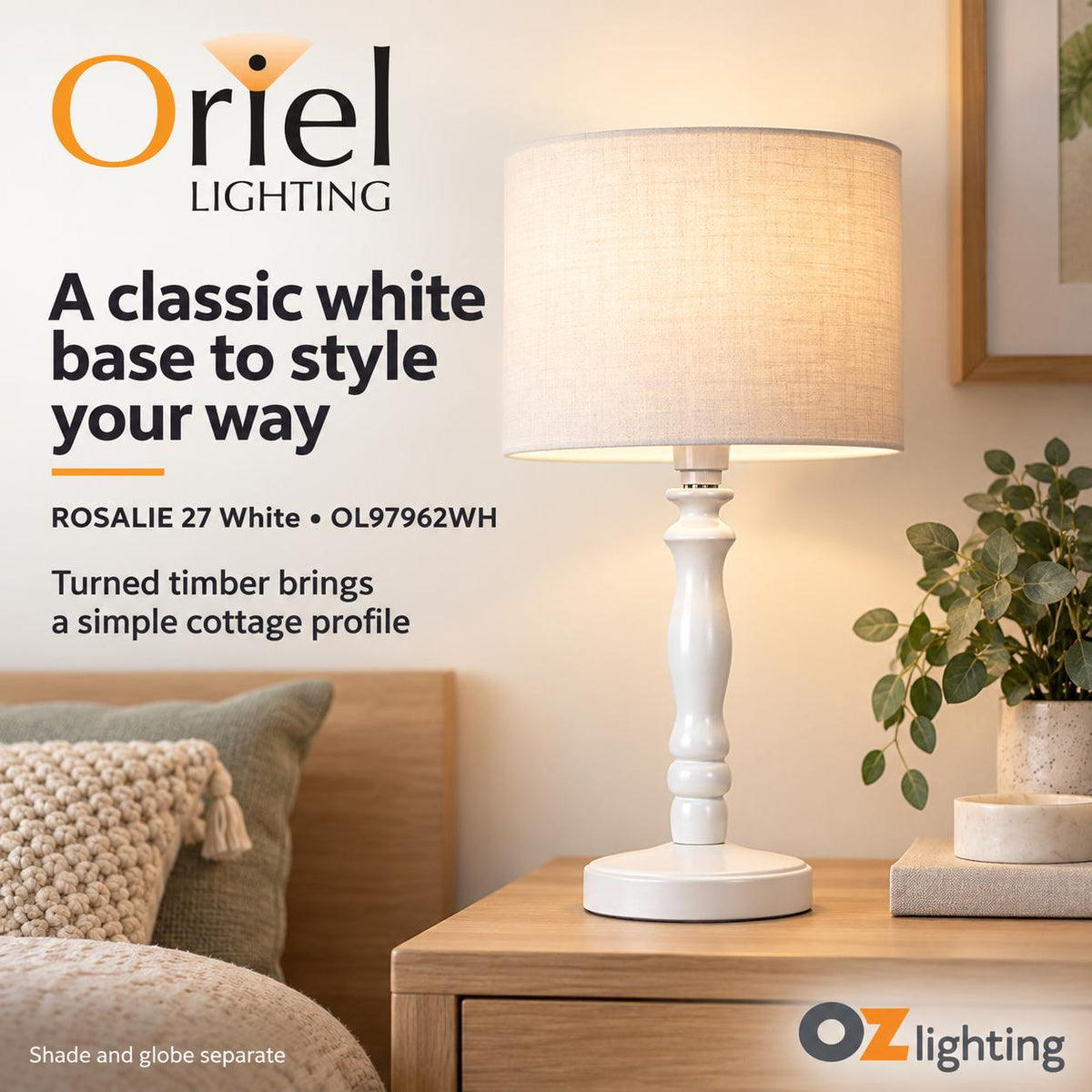 Oriel ROSALIE Table Lamp Base Only - Painted Timber-Oriel Lighting-Ozlighting.com.au