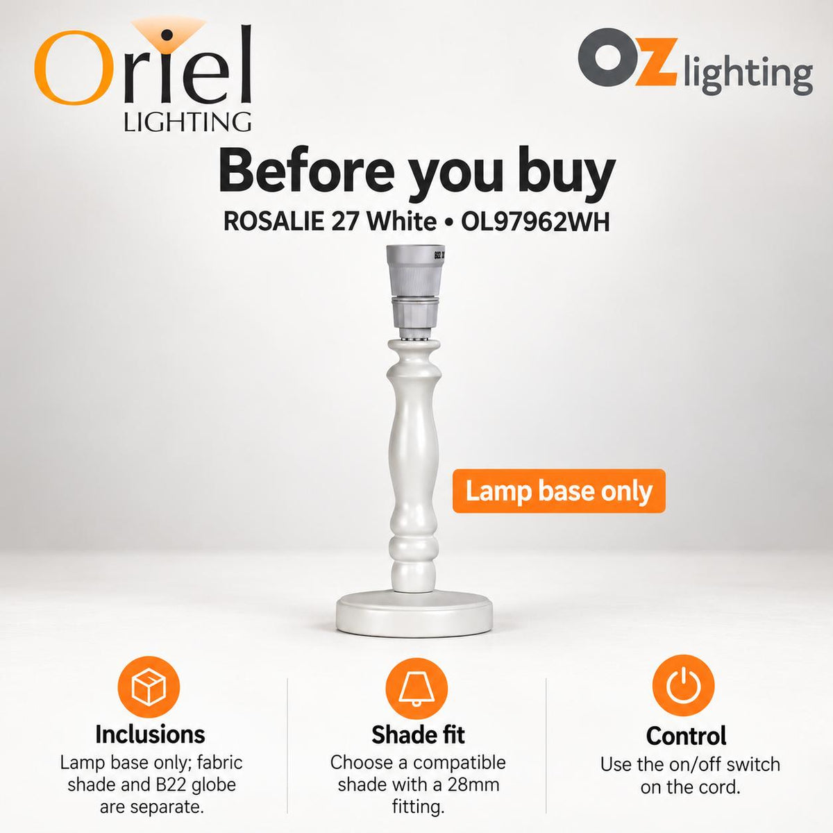 Oriel ROSALIE Table Lamp Base Only - Painted Timber-Oriel Lighting-Ozlighting.com.au