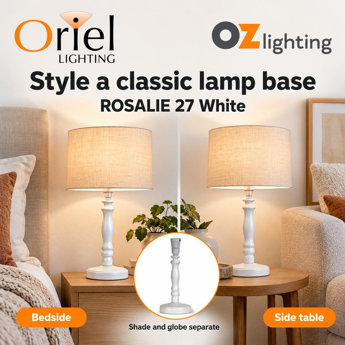 Oriel ROSALIE Table Lamp Base Only - Painted Timber-Oriel Lighting-Ozlighting.com.au