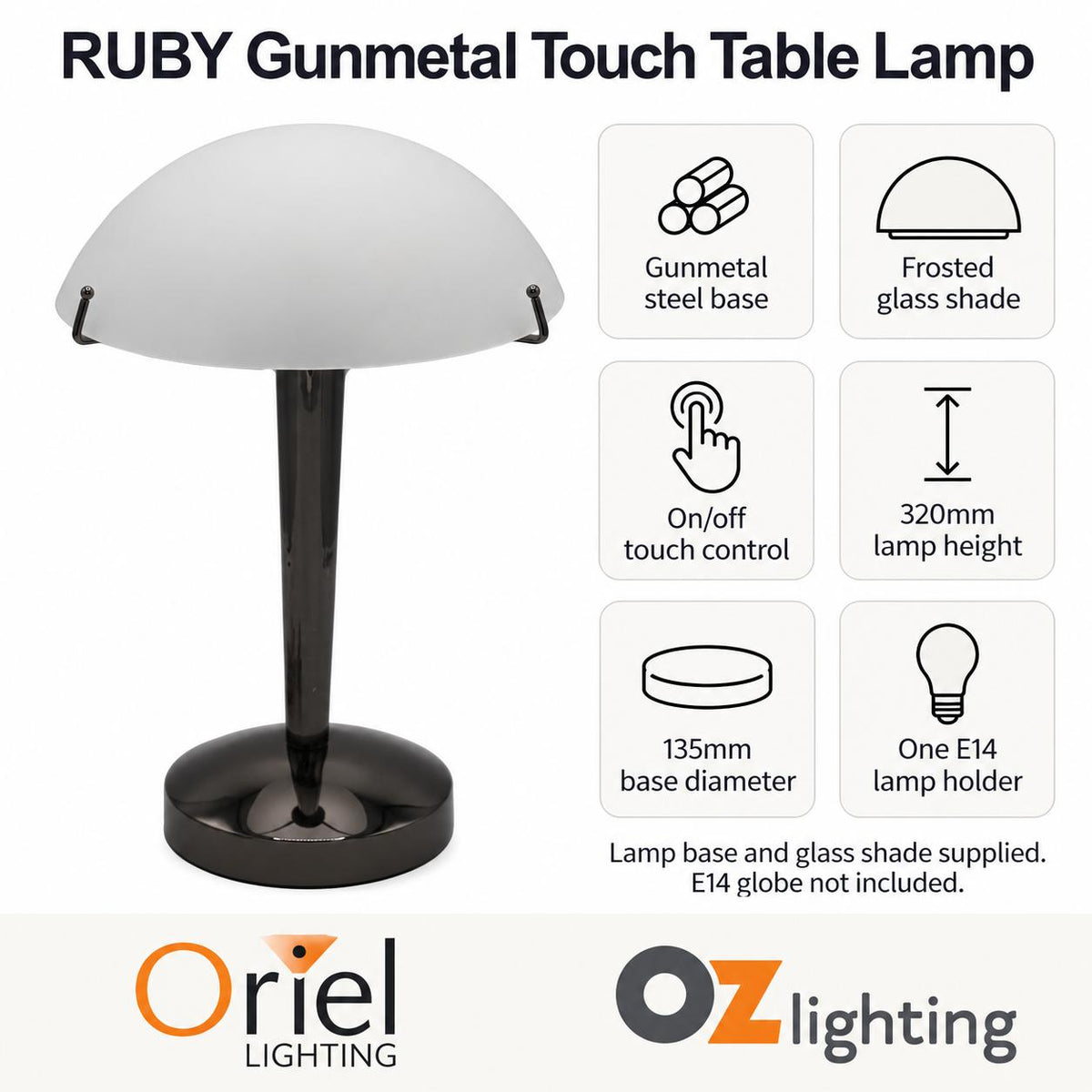 Oriel RUBY Touch Table Lamp-Oriel Lighting-Ozlighting.com.au