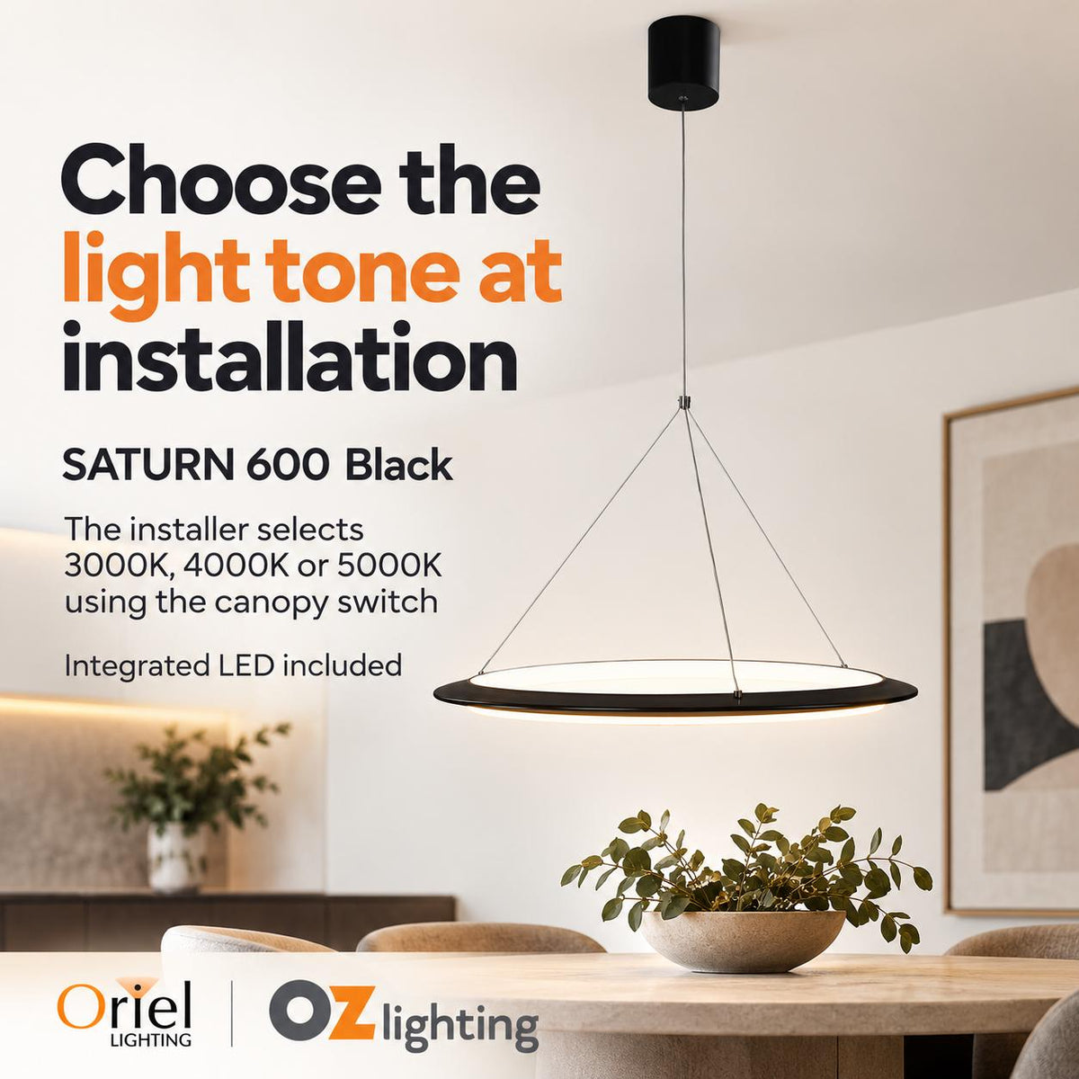 Oriel SATURN LED Pendant - 24W, Tri-Colour Dimmable-Oriel Lighting-Ozlighting.com.au