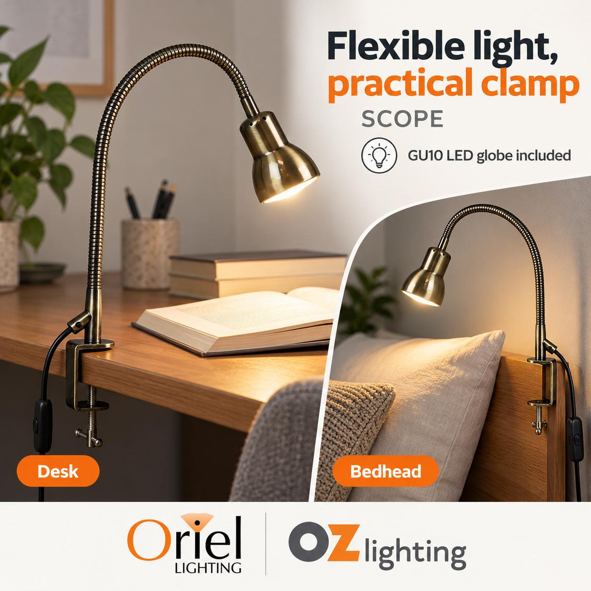Oriel SCOPE Lamp - Adjustable Gooseneck Desk Clamp-Oriel Lighting-Ozlighting.com.au
