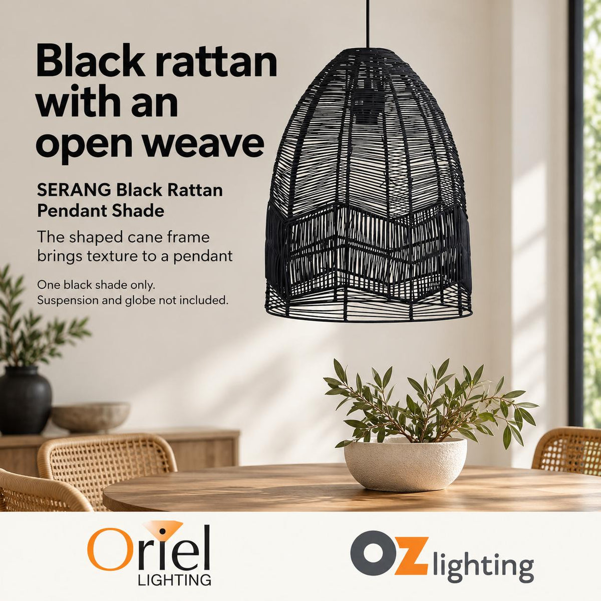 Oriel SERANG Pendant Shade Only - Rattan Cane-Oriel Lighting-Ozlighting.com.au