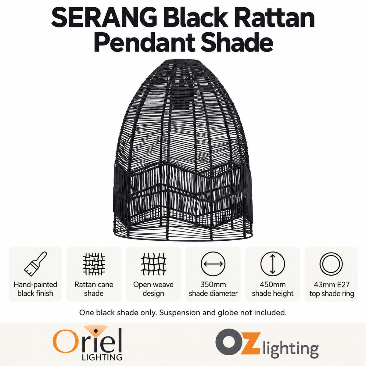 Oriel SERANG Pendant Shade Only - Rattan Cane-Oriel Lighting-Ozlighting.com.au