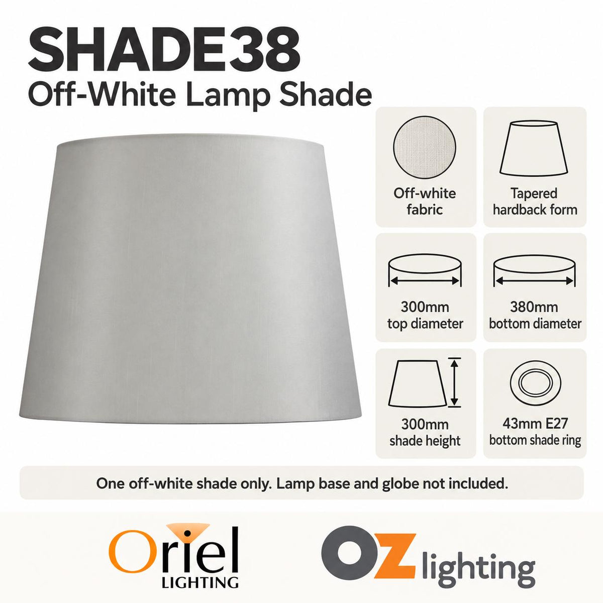 Oriel SHADE-38 Lamp Shade Only - Medium Table, White, TABLE LAMP BASE REQUIRED-Oriel Lighting-Ozlighting.com.au