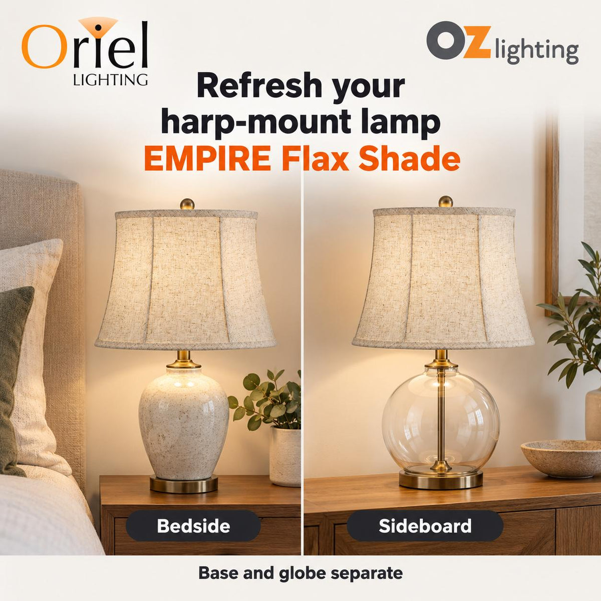 Oriel SHADE Lamp Shade Only - Harp Mount Empire Table, TABLE LAMP BASE REQUIRED-Oriel Lighting-Ozlighting.com.au